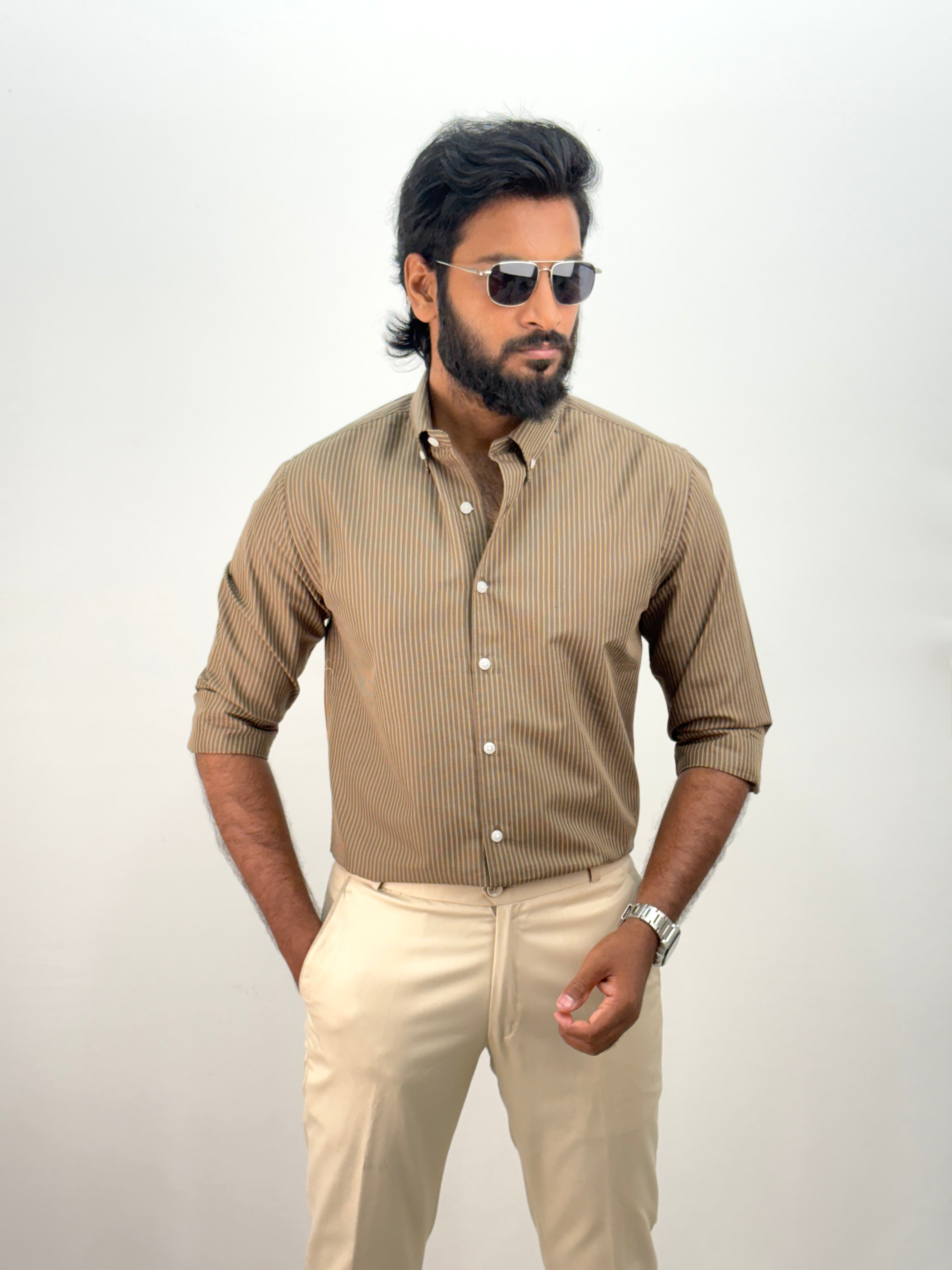 Olive IMP Stripe Shirt