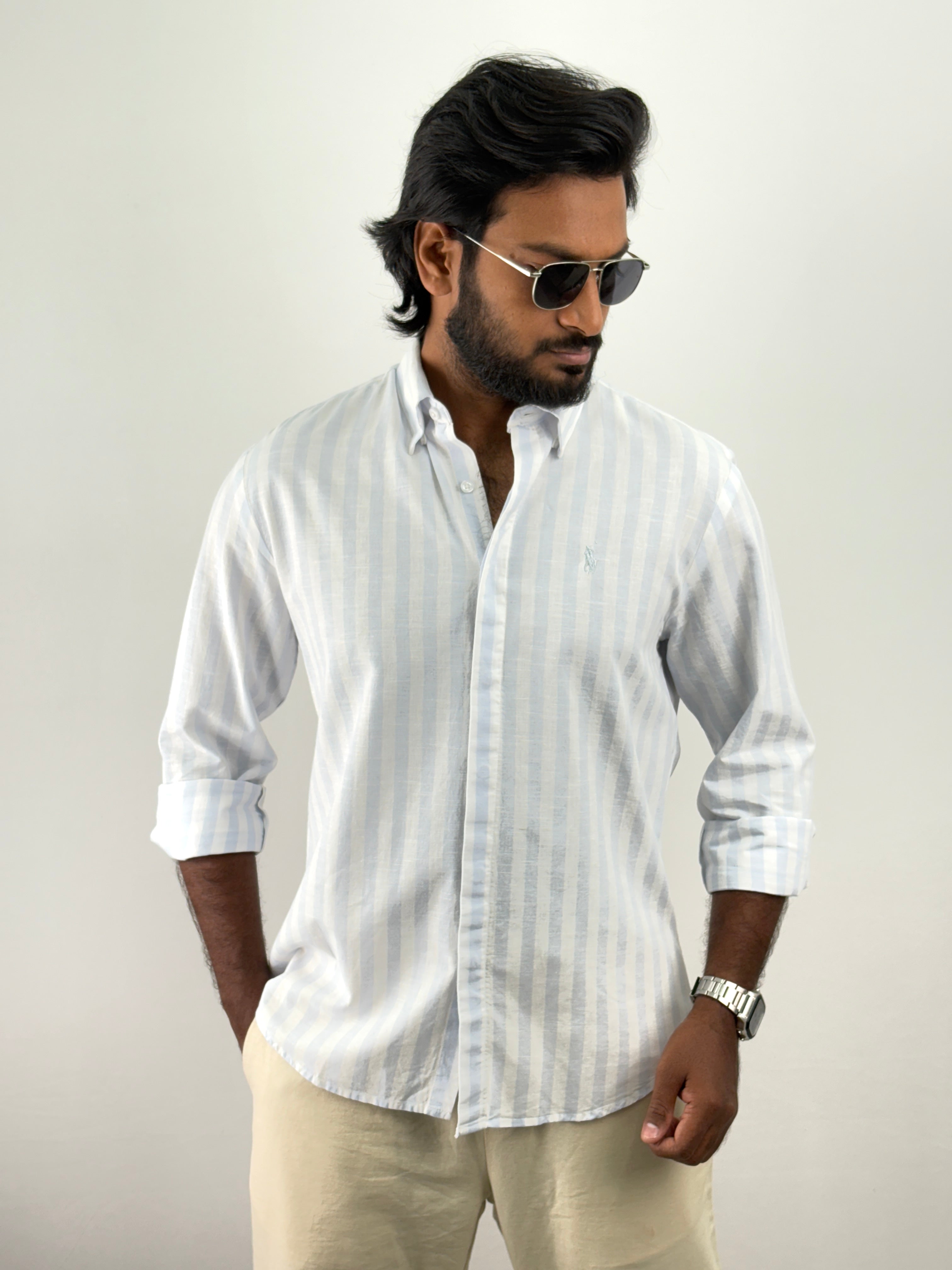 Light Blue Linen Stripe shirt