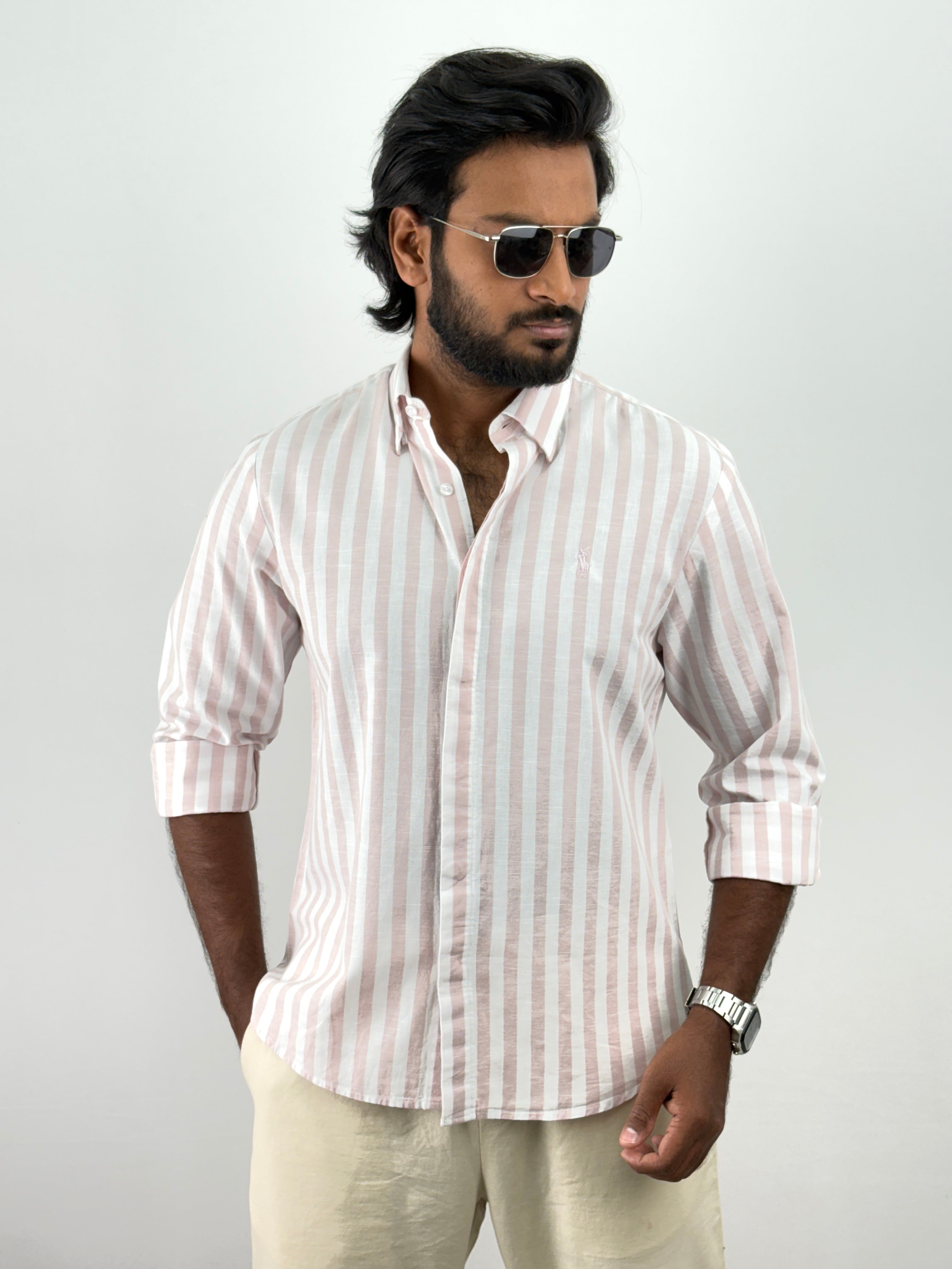 Peach Linen Stripe shirt
