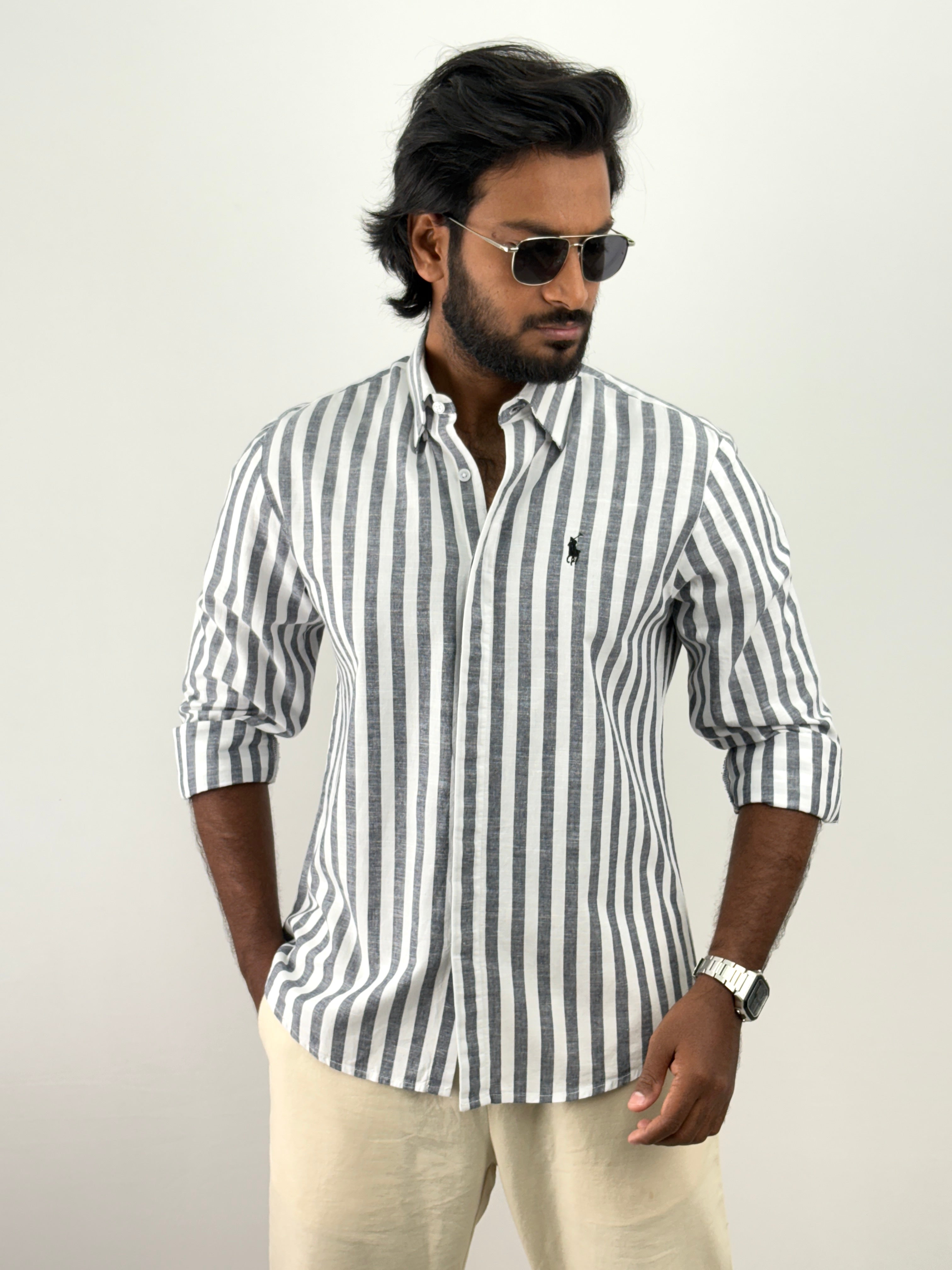 Dark Grey Linen Stripe shirt