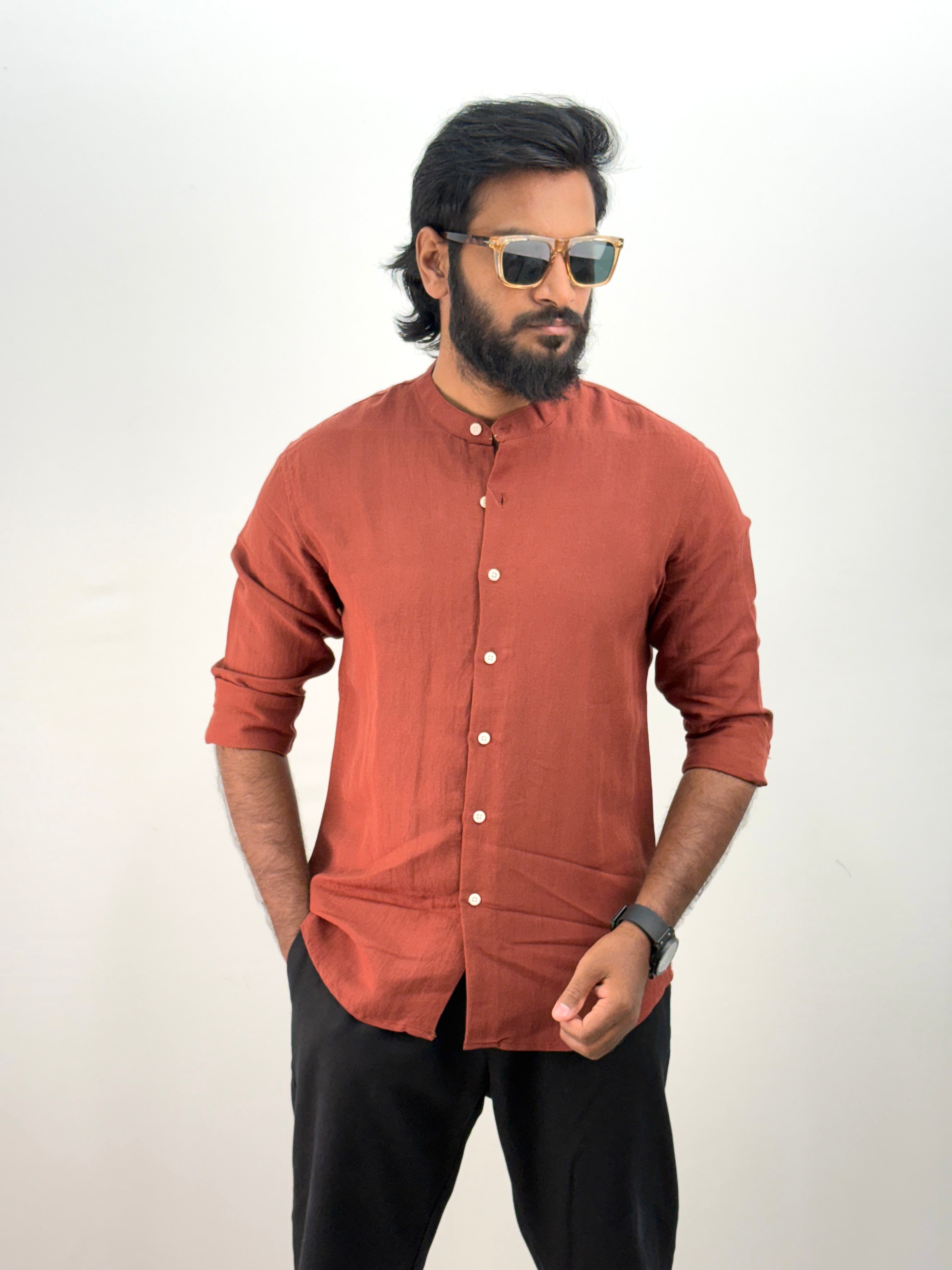 Brick Red IMP Mandarin Collar Shirt