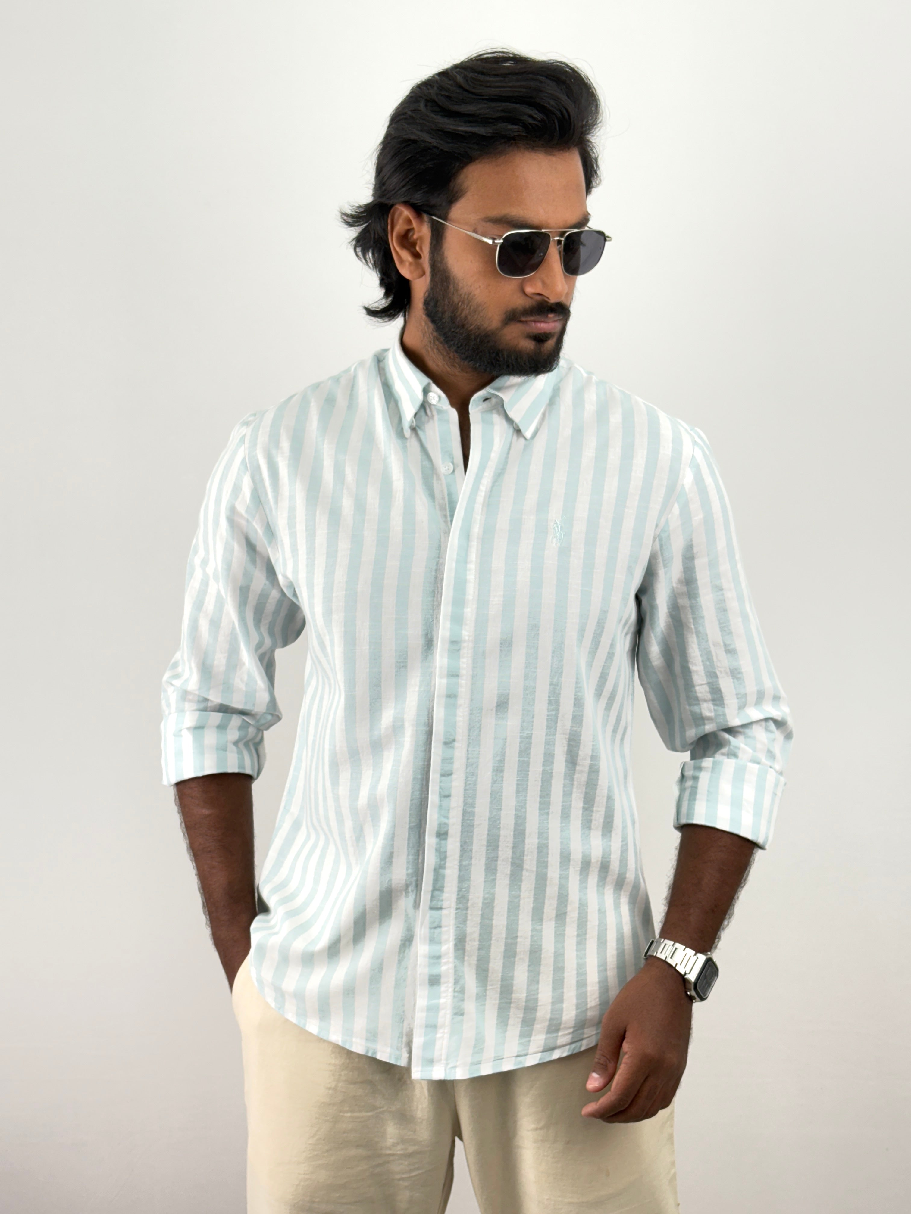 Aqua Linen Stripe shirt