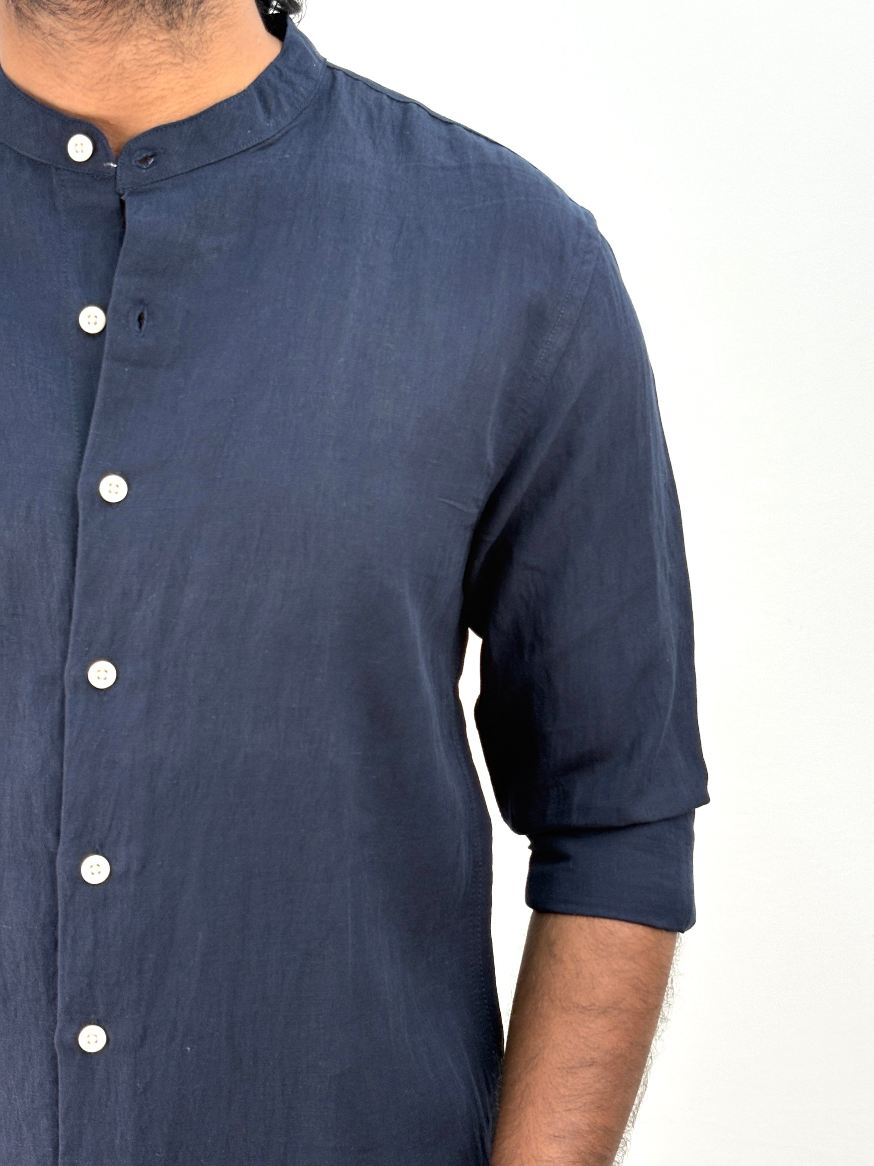 Navy IMP Mandarin Collar Shirt