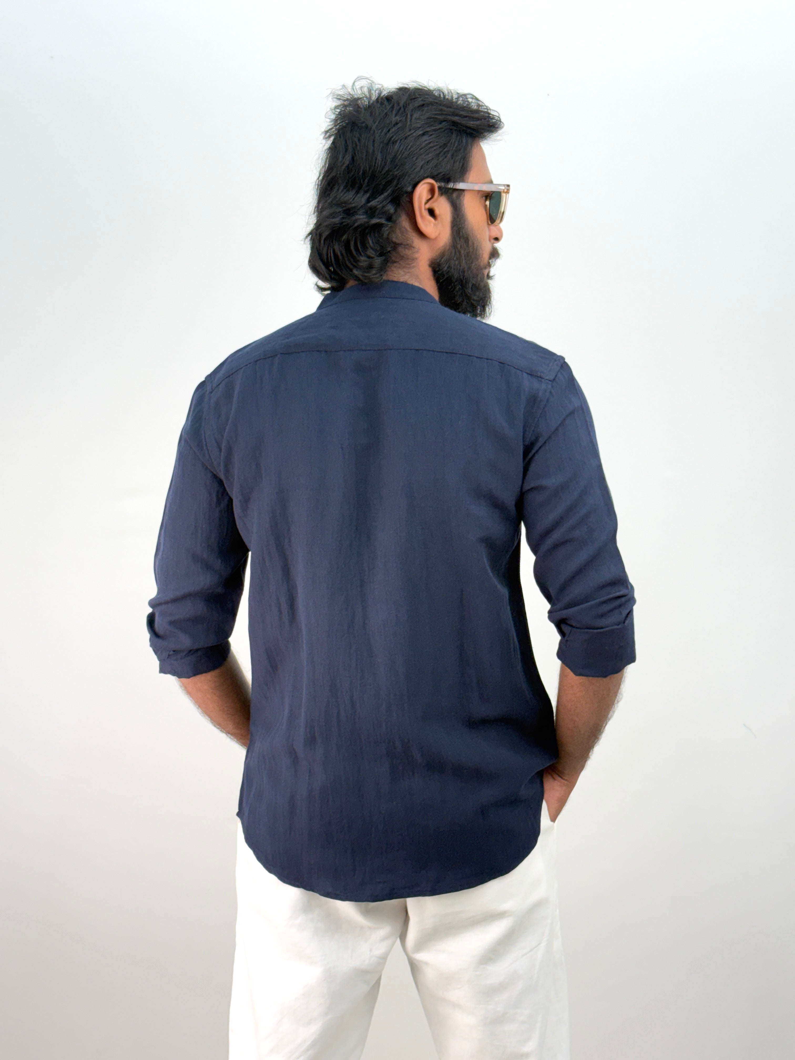 Navy IMP Mandarin Collar Shirt