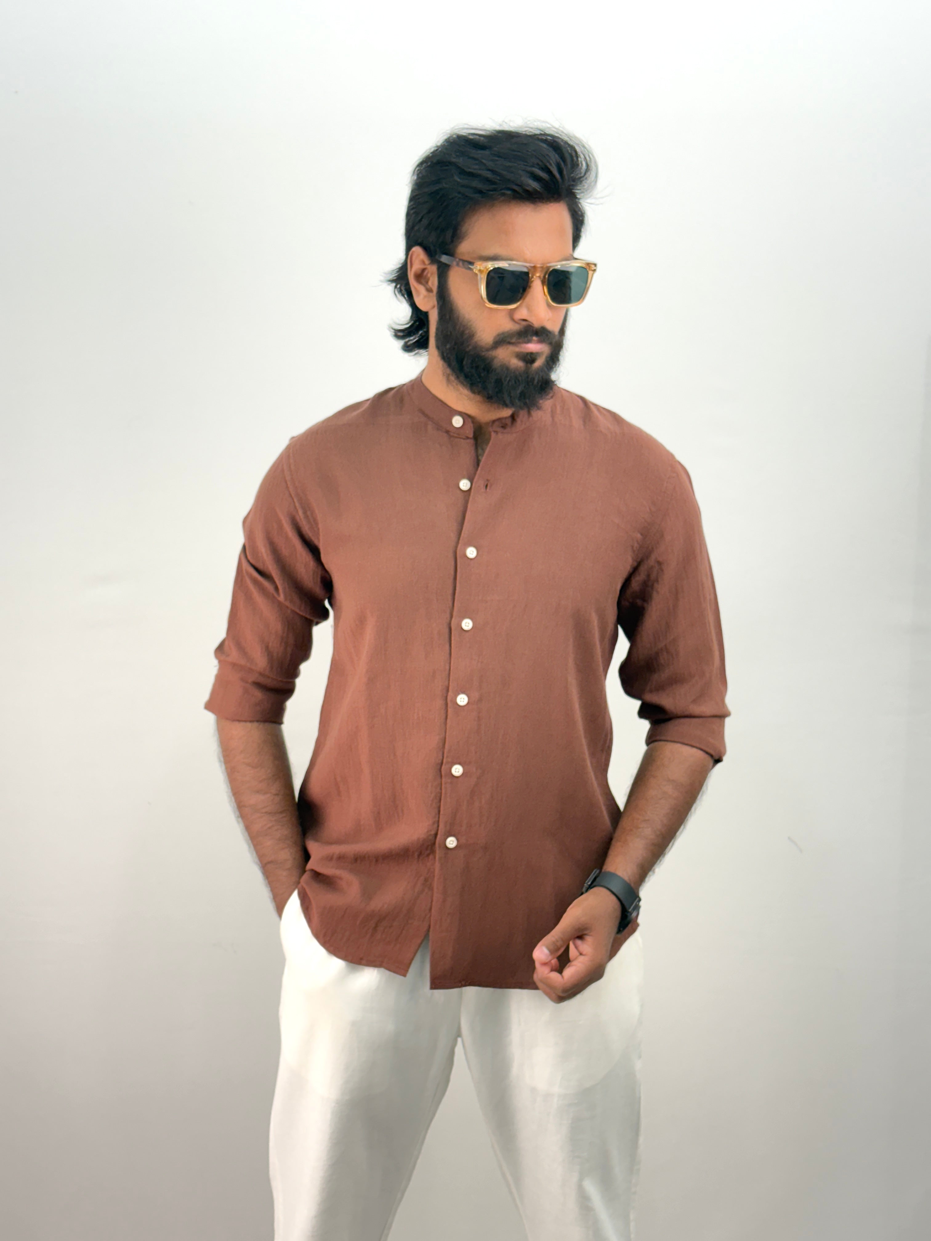 Brown IMP Mandarin Collar Shirt