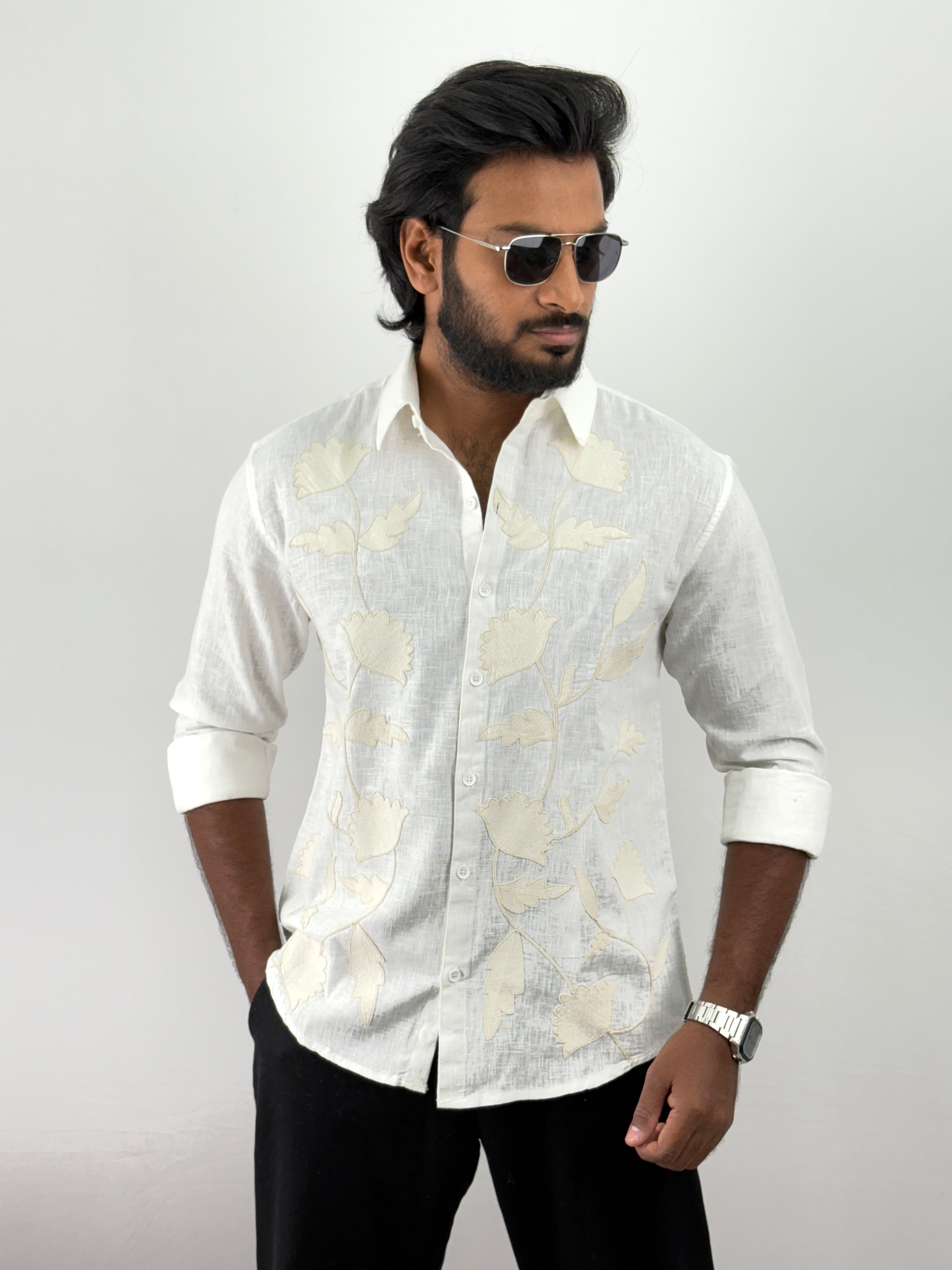 White Linen Embroidery Shirts