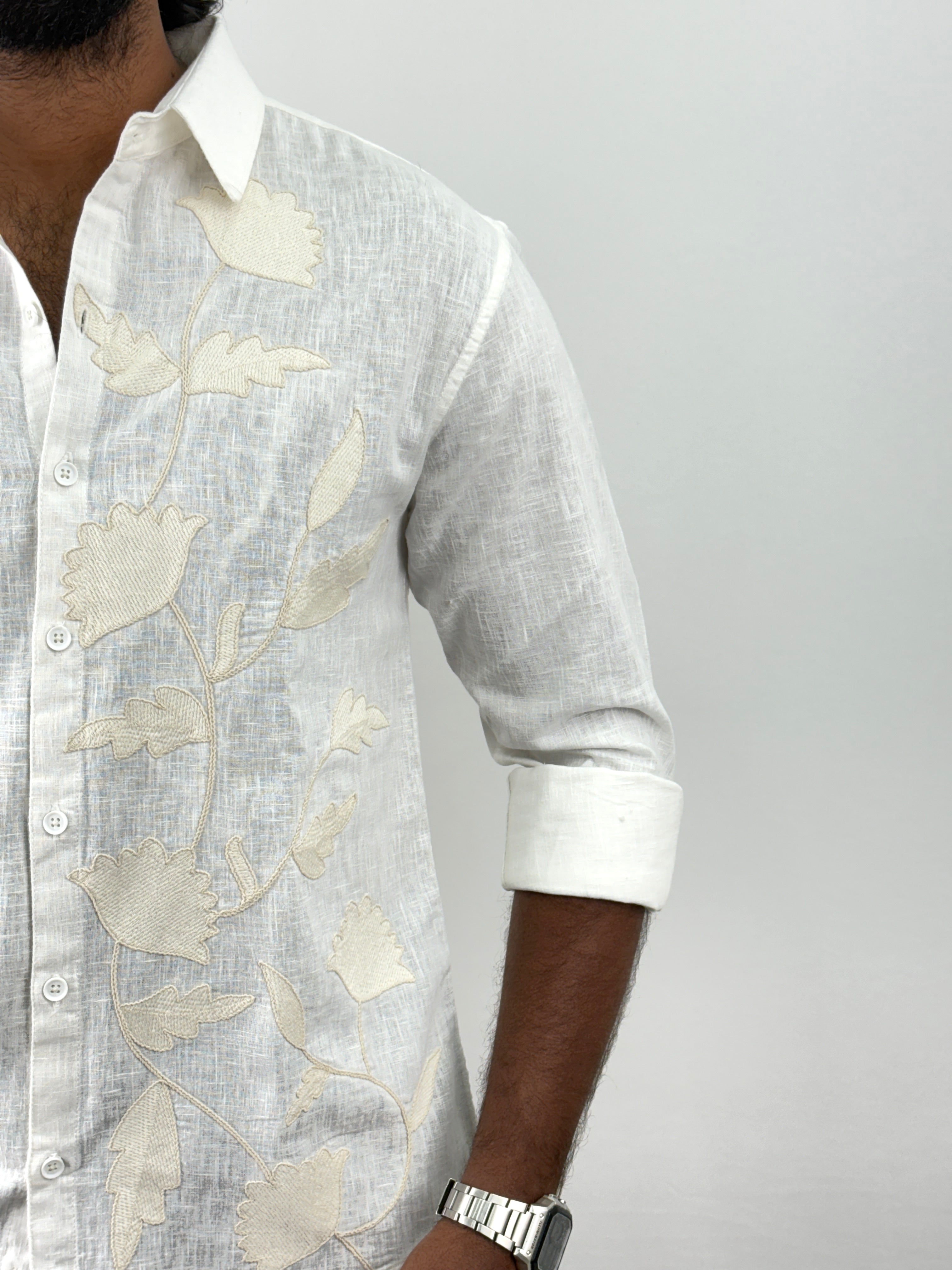 White Linen Embroidery Shirts
