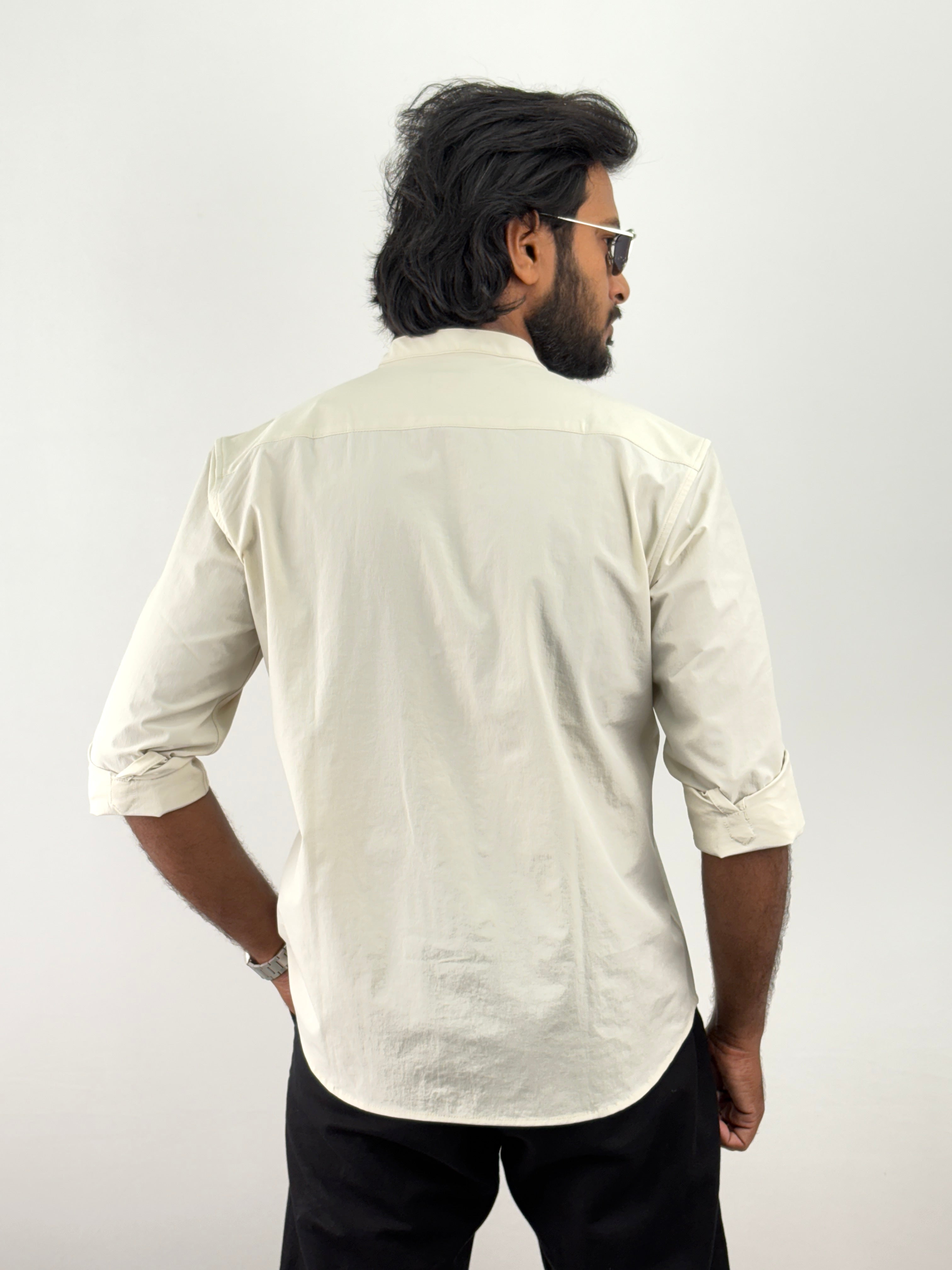Beige Mandarin Collar Shirt
