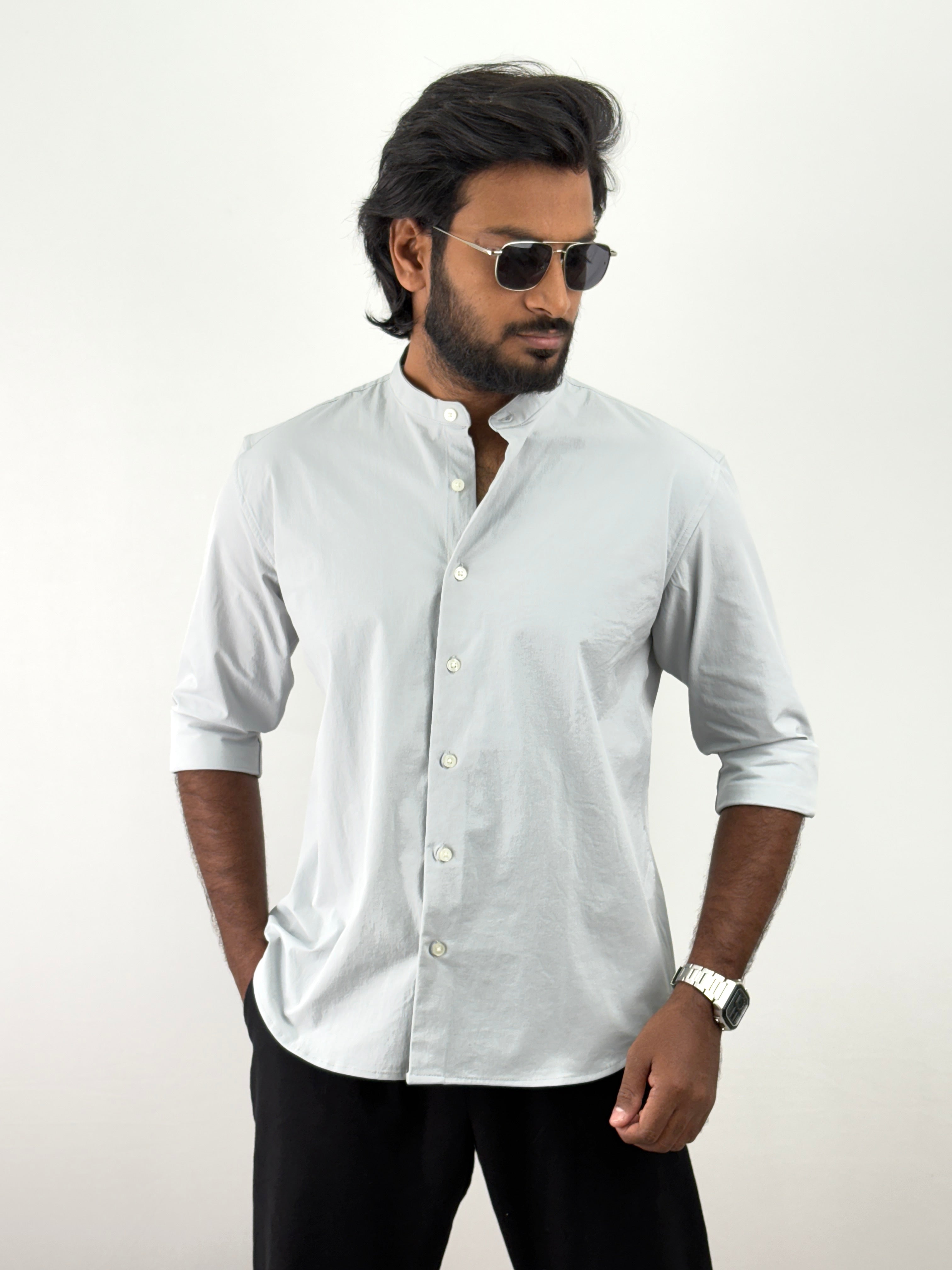 Light Grey Mandarin Collar Shirt