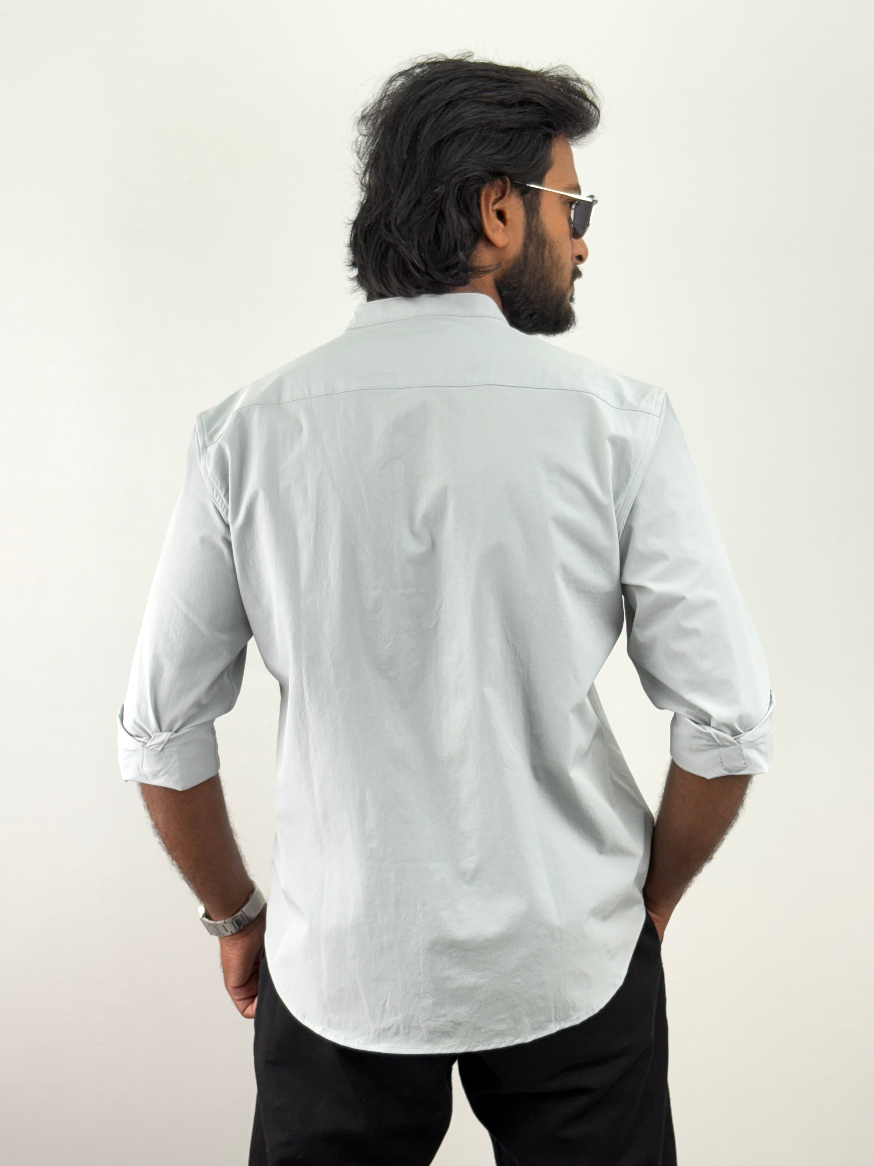 Light Grey Mandarin Collar Shirt