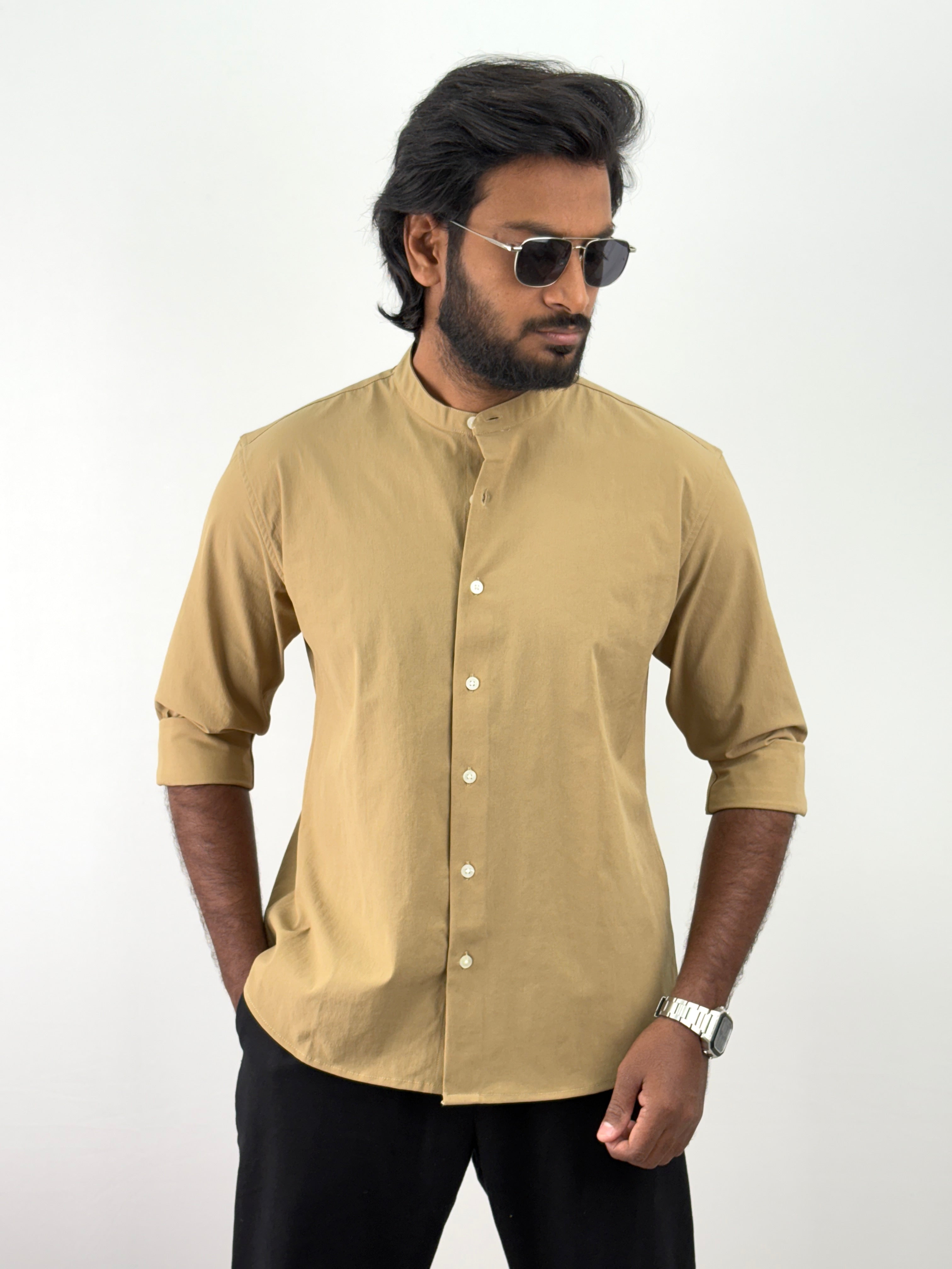 Mustard Mandarin Collar Shirt