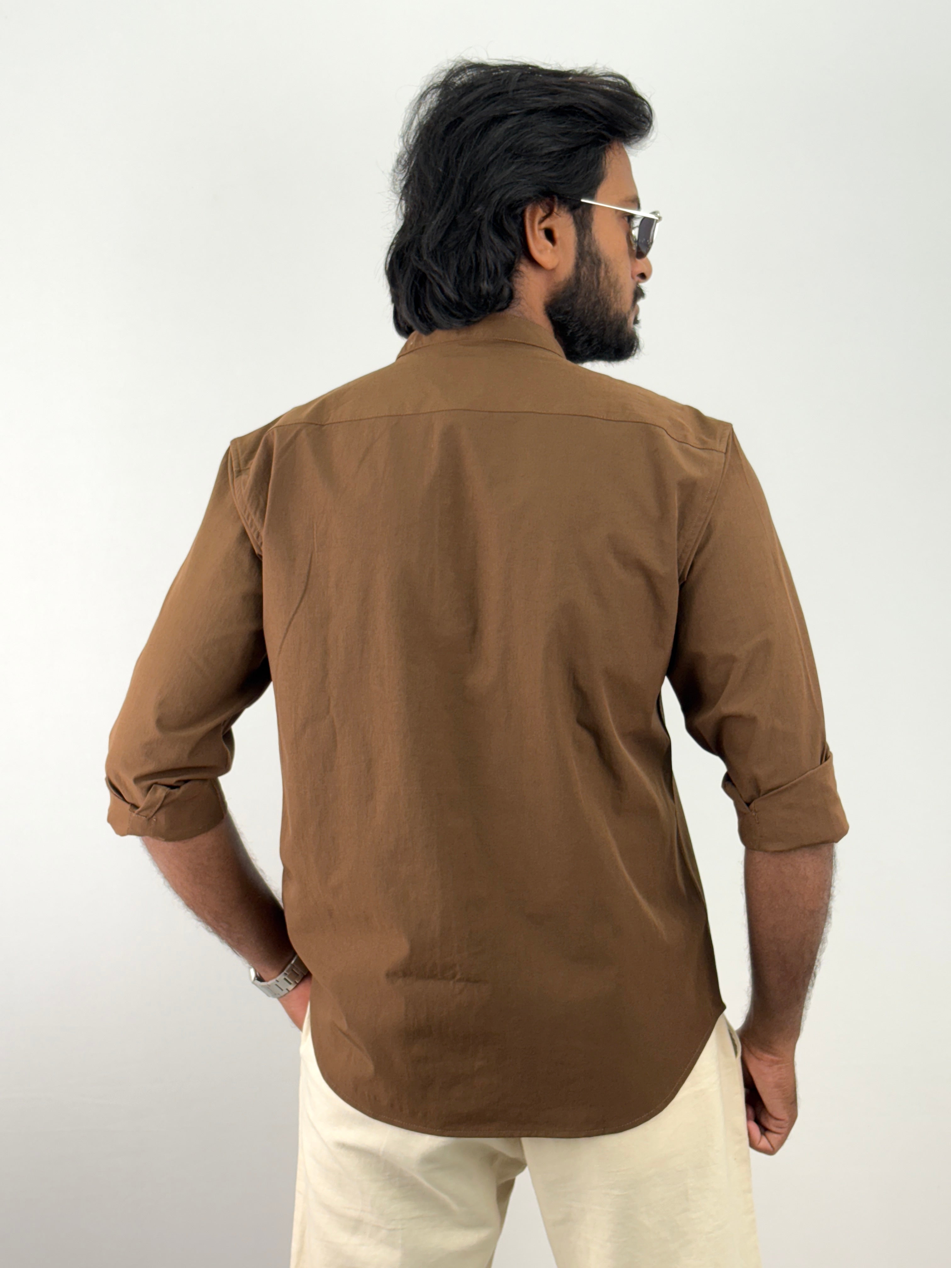 Brown Mandarin Collar Shirt