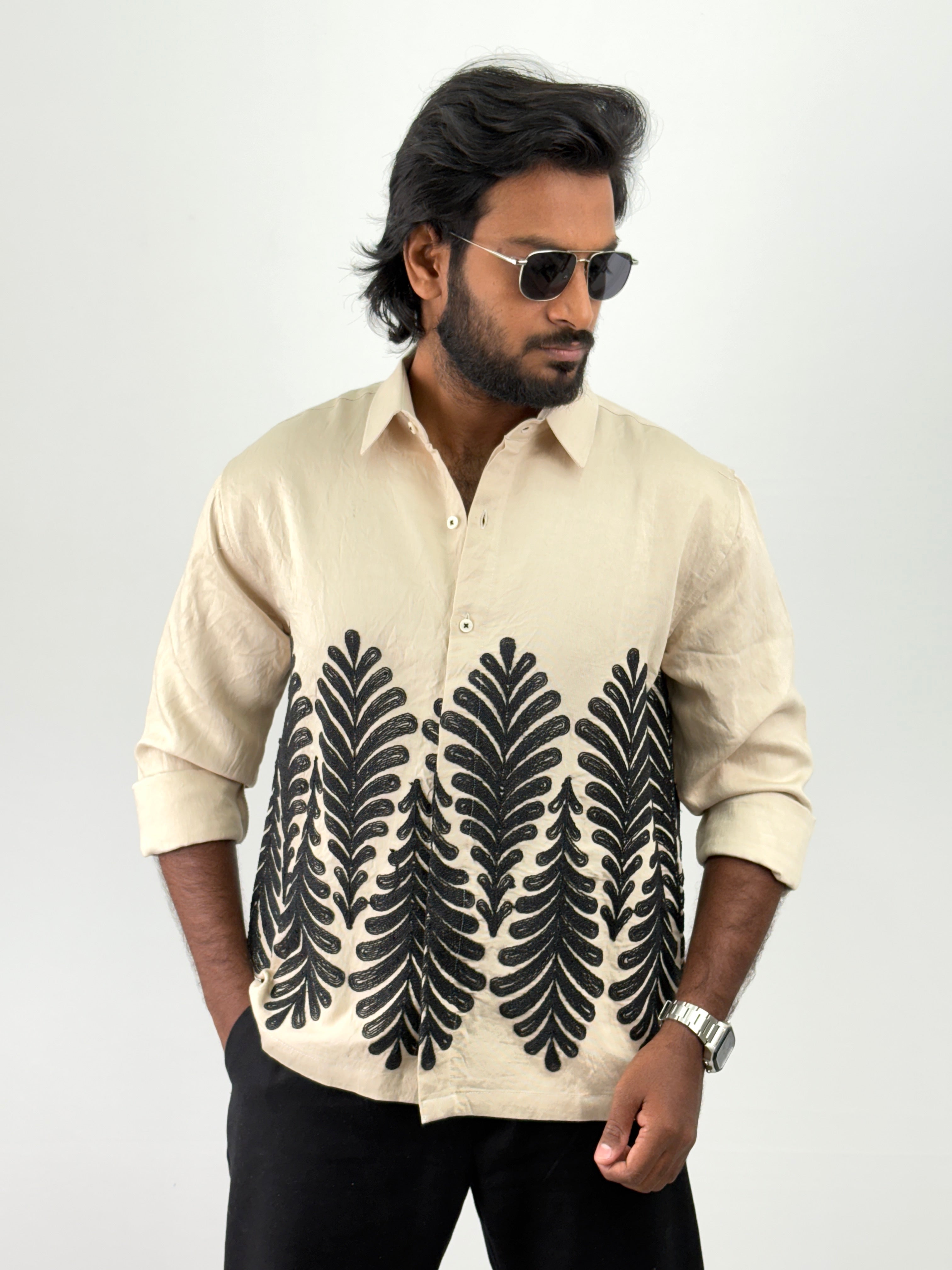 Beige Embroidery Shirts