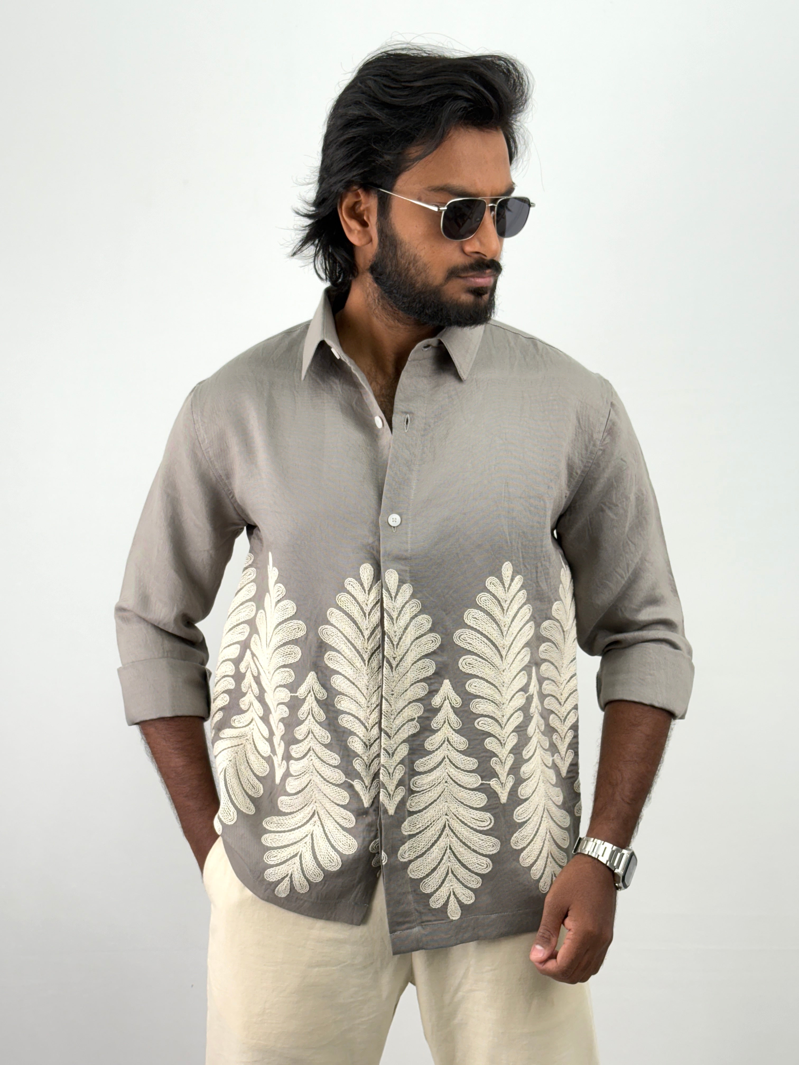 Grey Embroidery Shirts