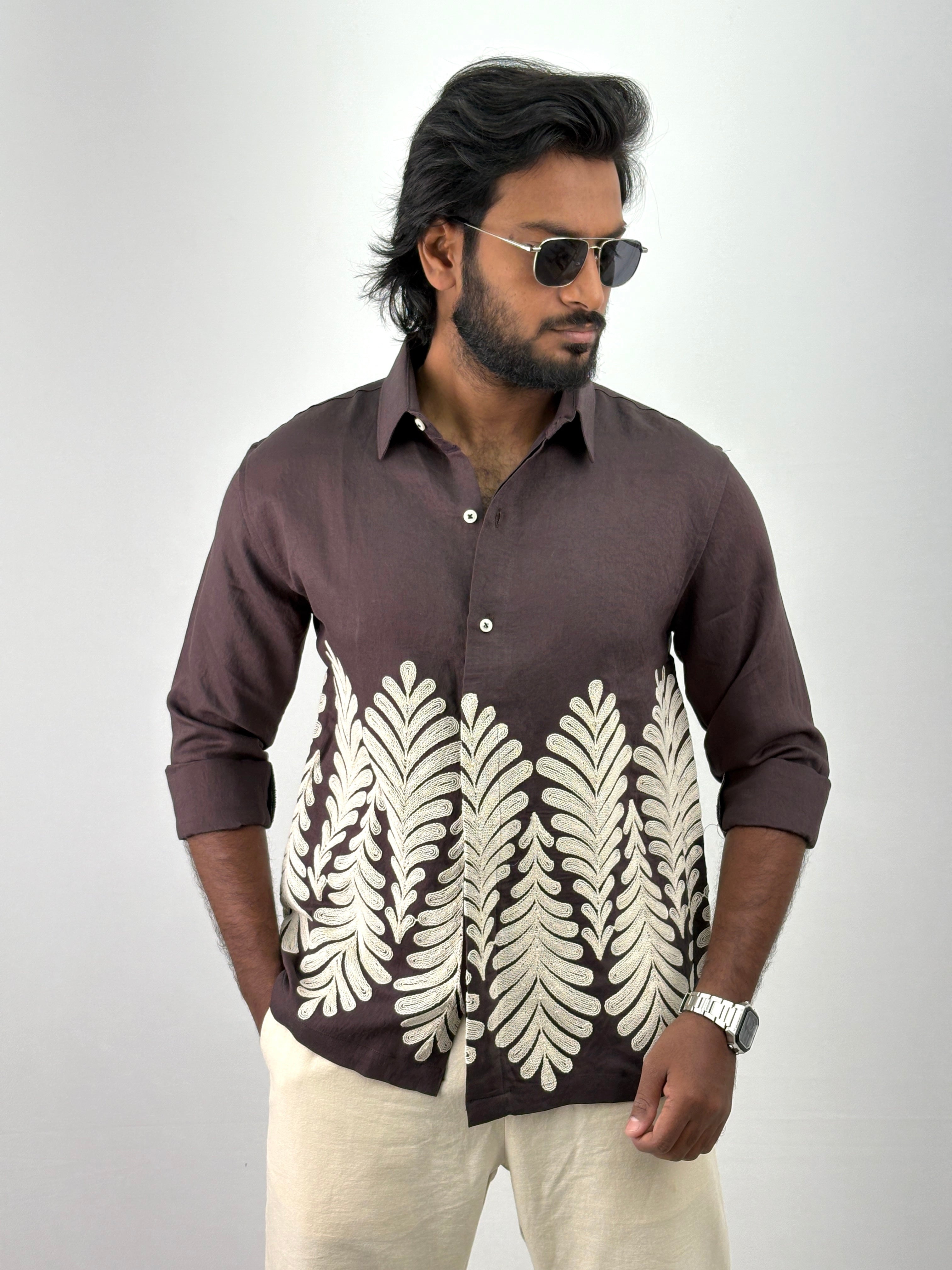 Dark Brown Embroidery Shirts