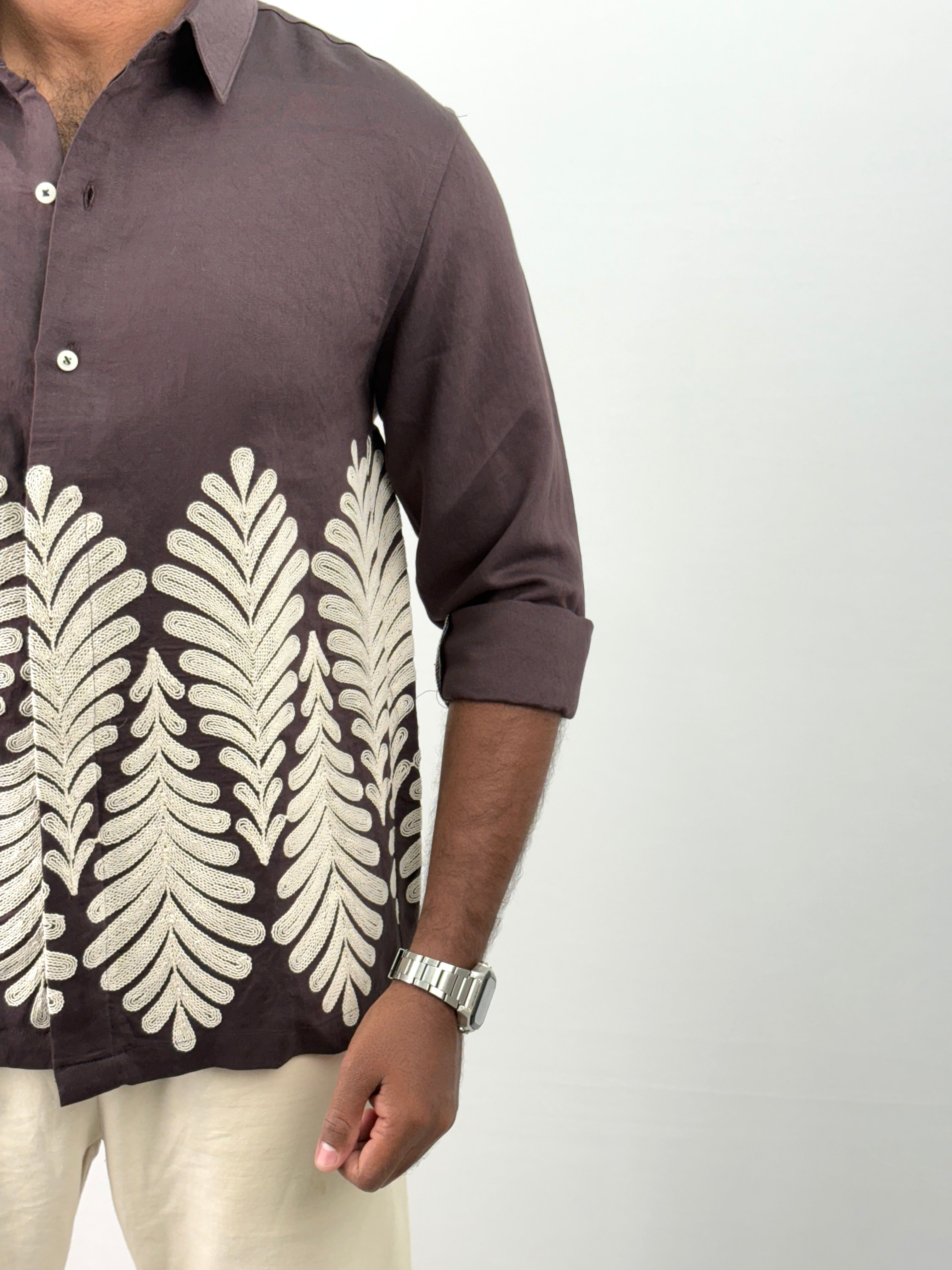 Dark Brown Embroidery Shirts