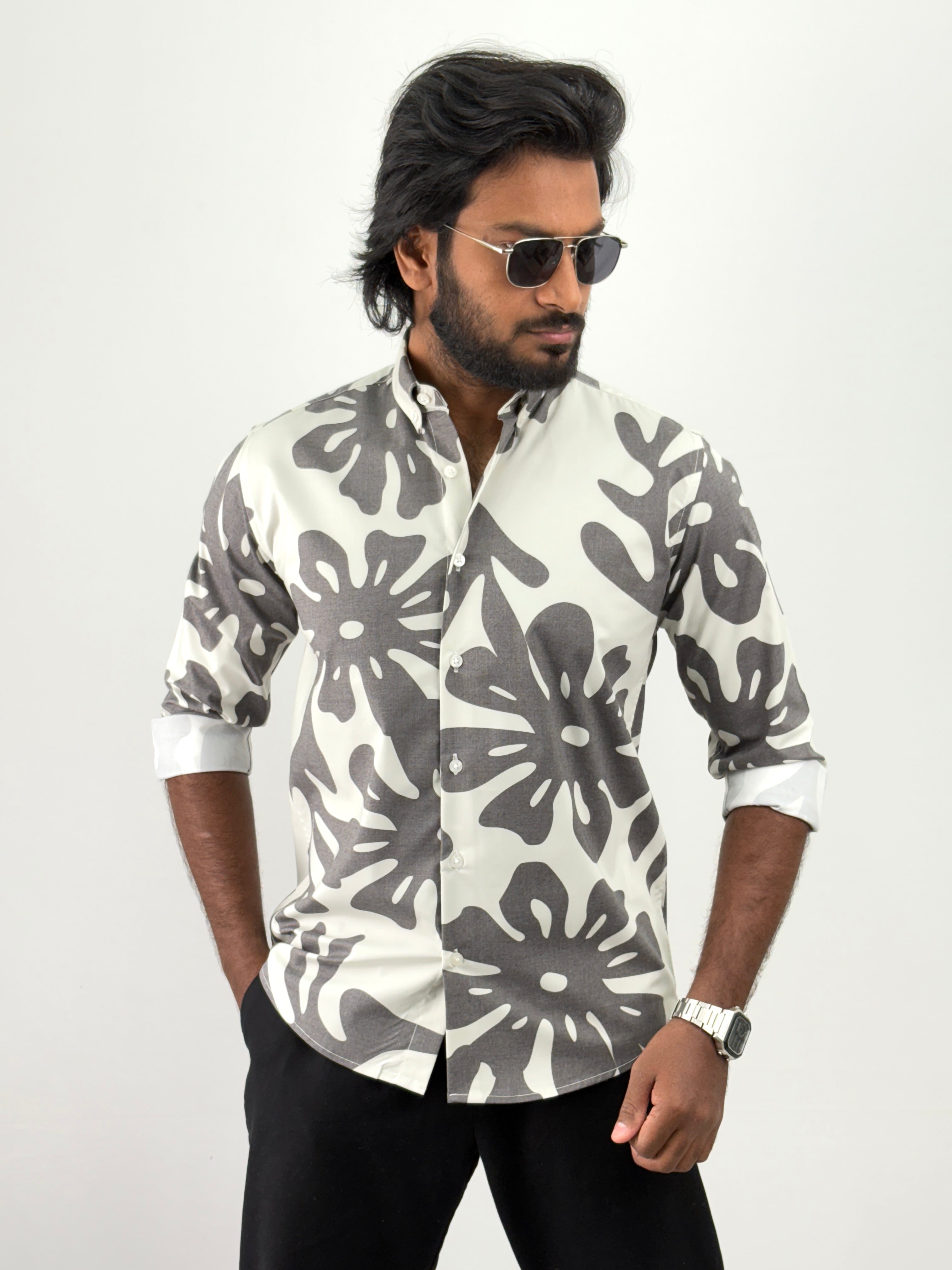 White Grey IMP Printed Shirt
