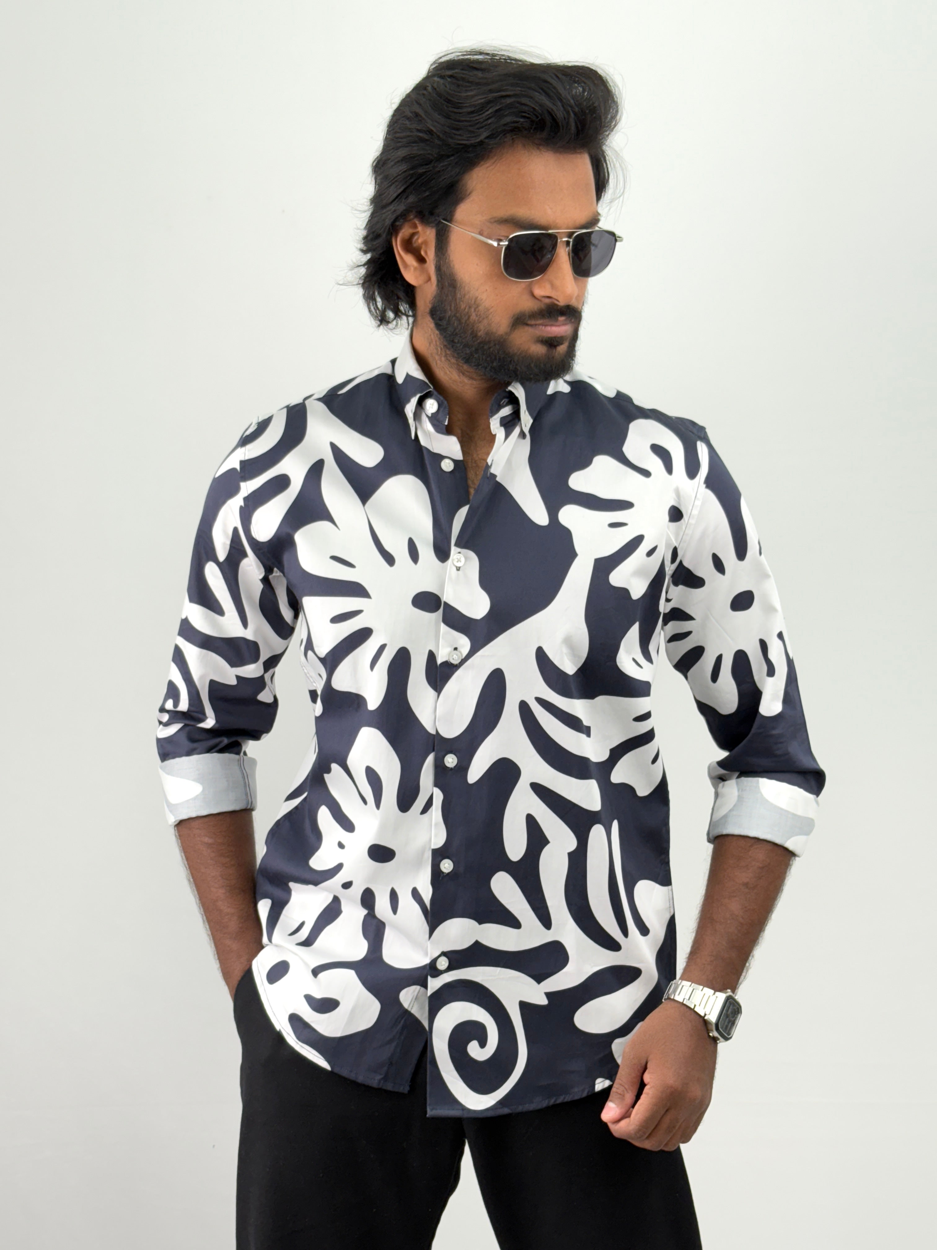Navy White IMP Printed Shirt