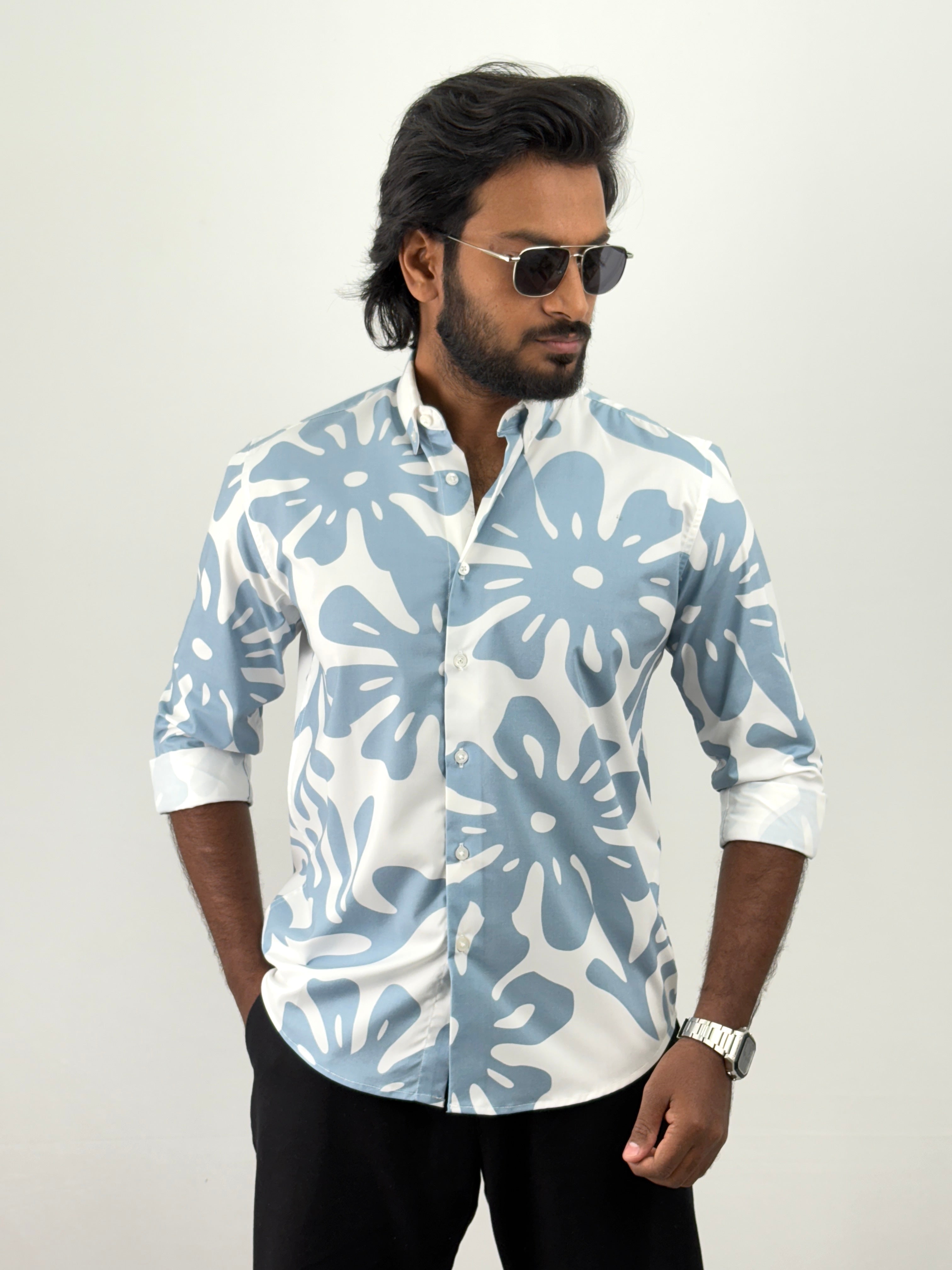 White Blue IMP Printed Shirt