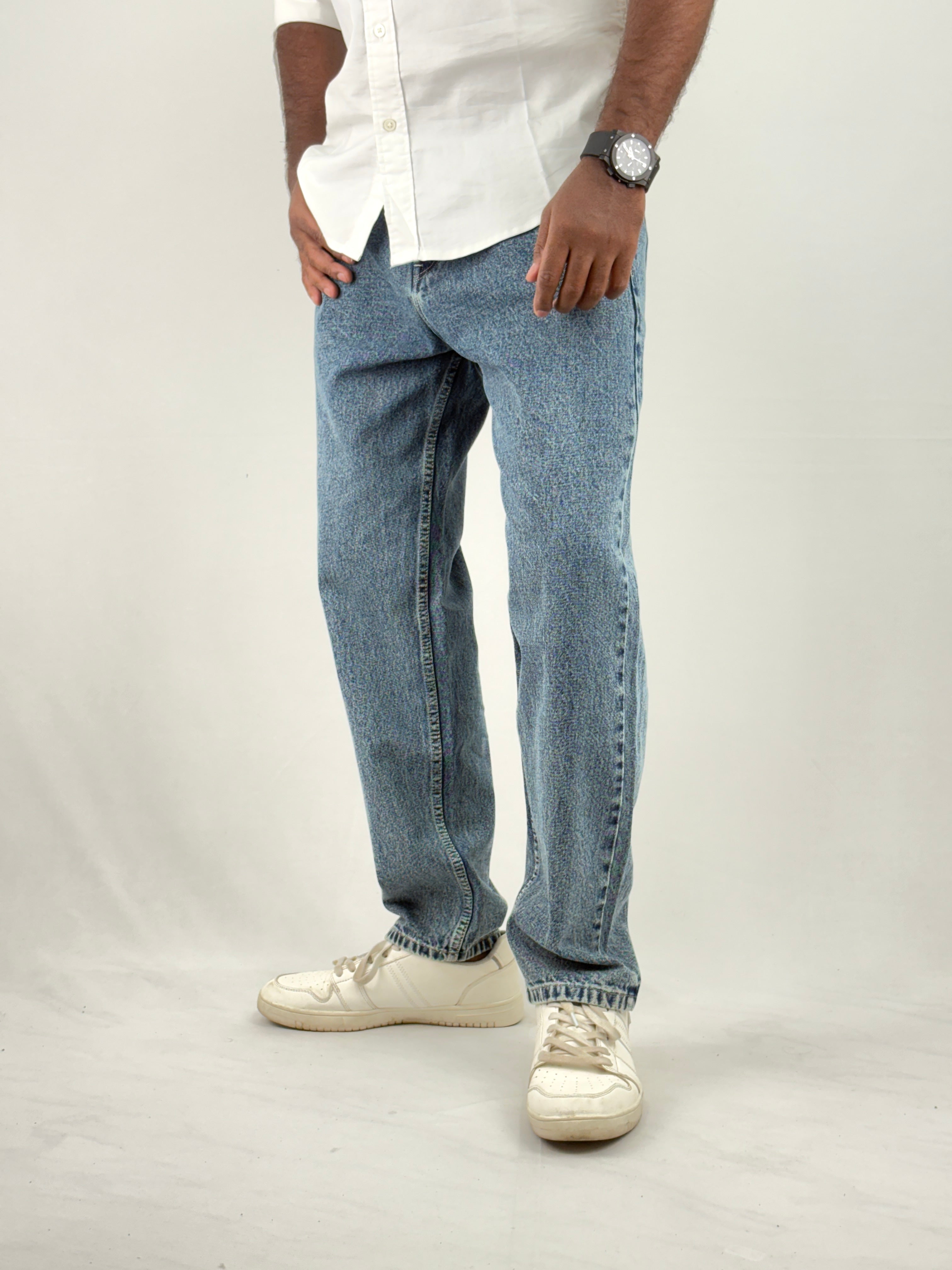 Blue Acid Wash Semi Baggy Jeans