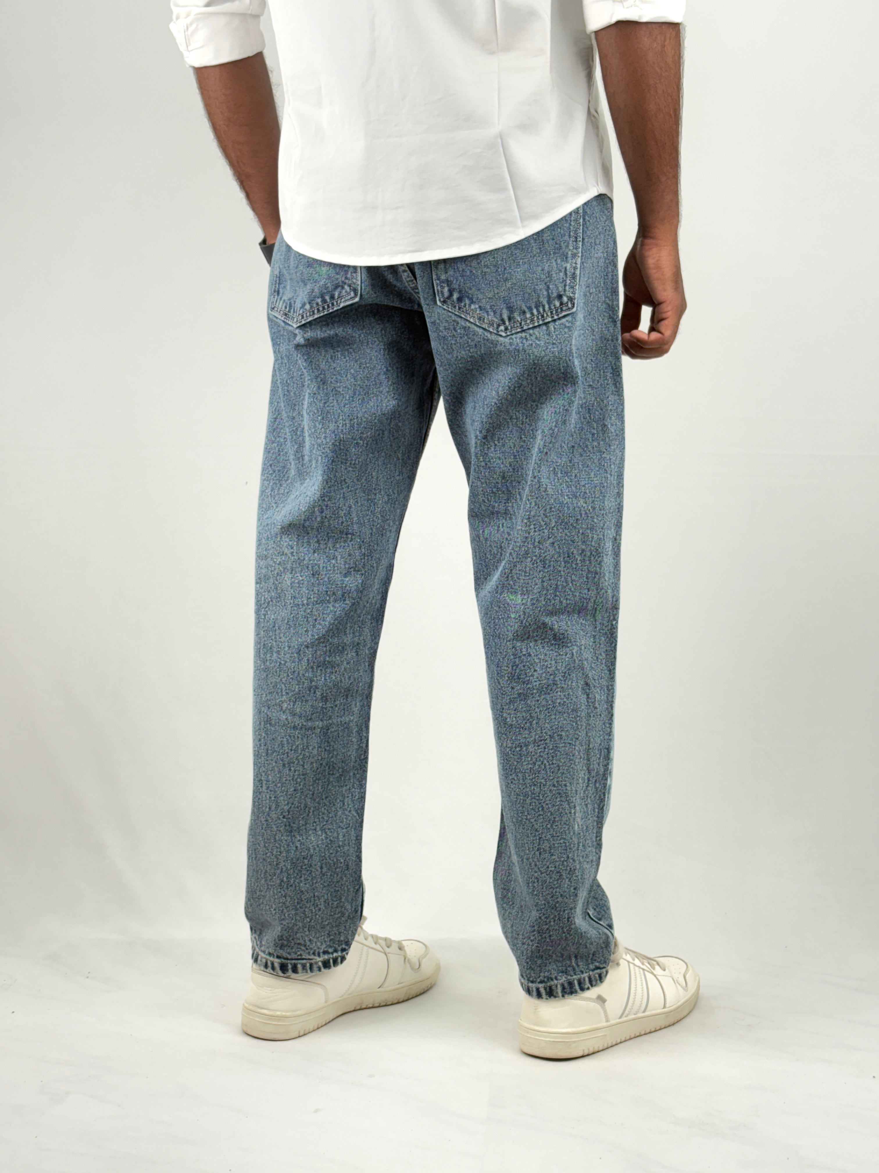 Blue Acid Wash Semi Baggy Jeans