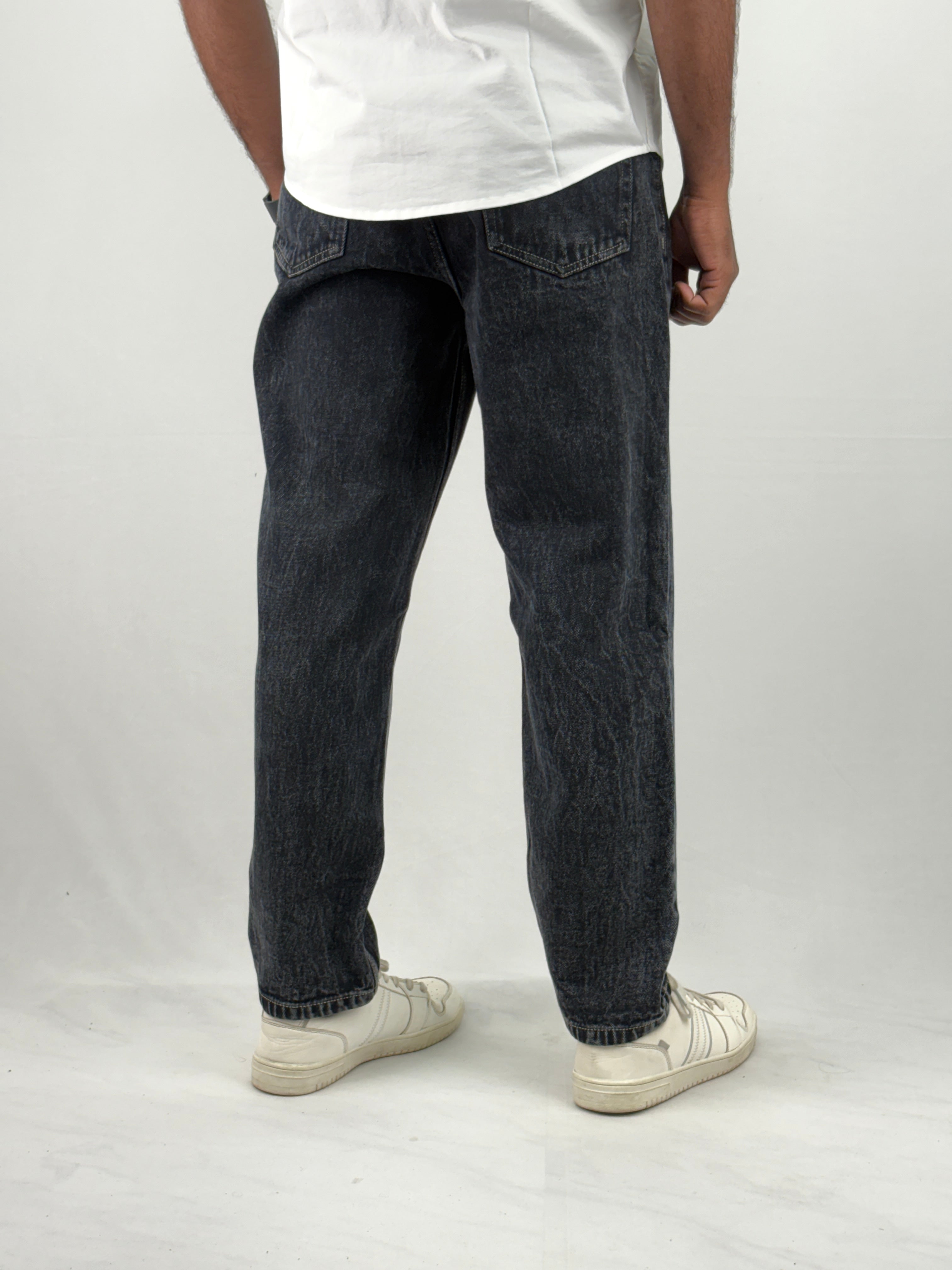 Black Acidwash Semi Baggy Jeans