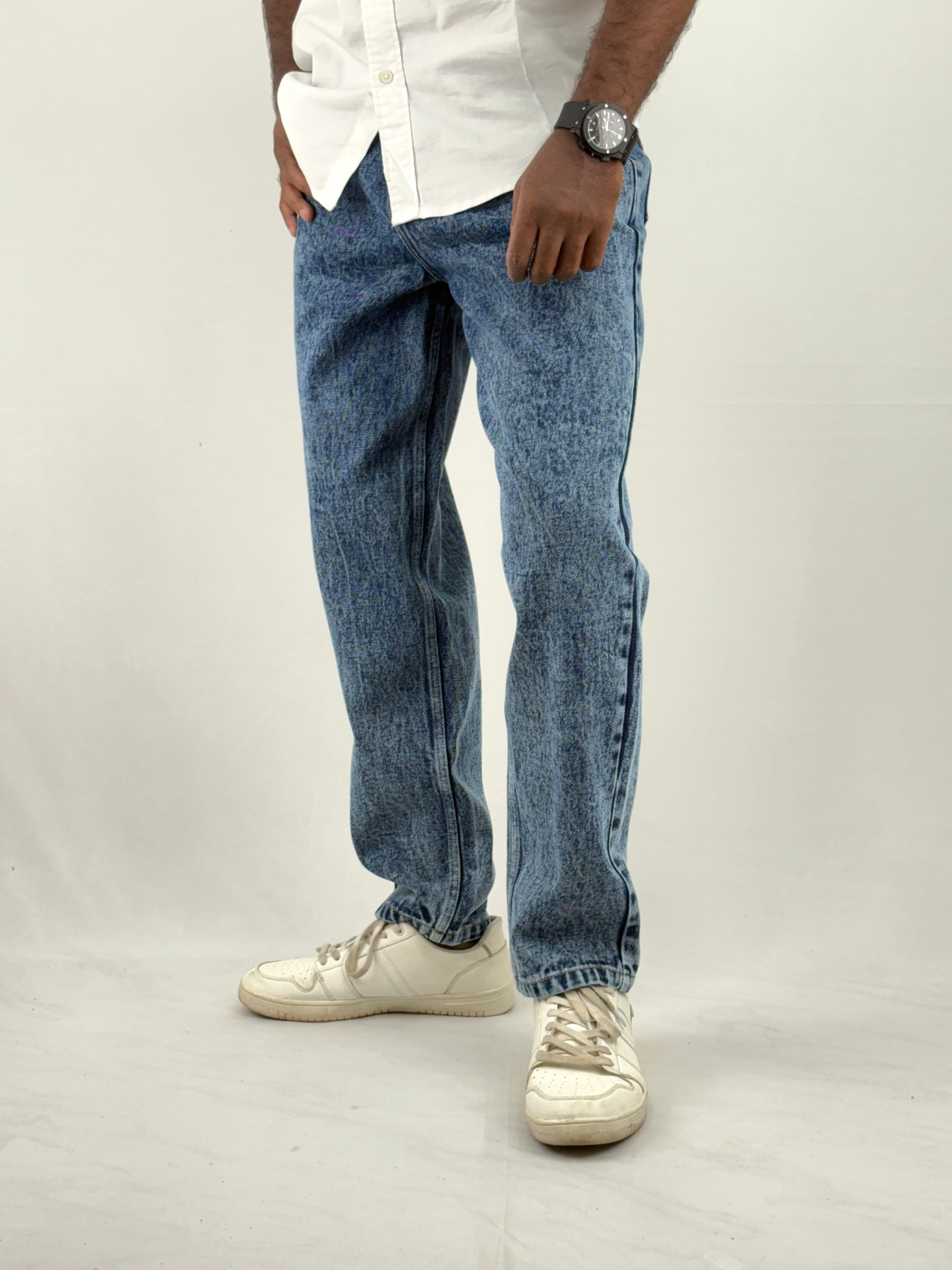 Dark Blue Acidwash Semi Baggy Jeans