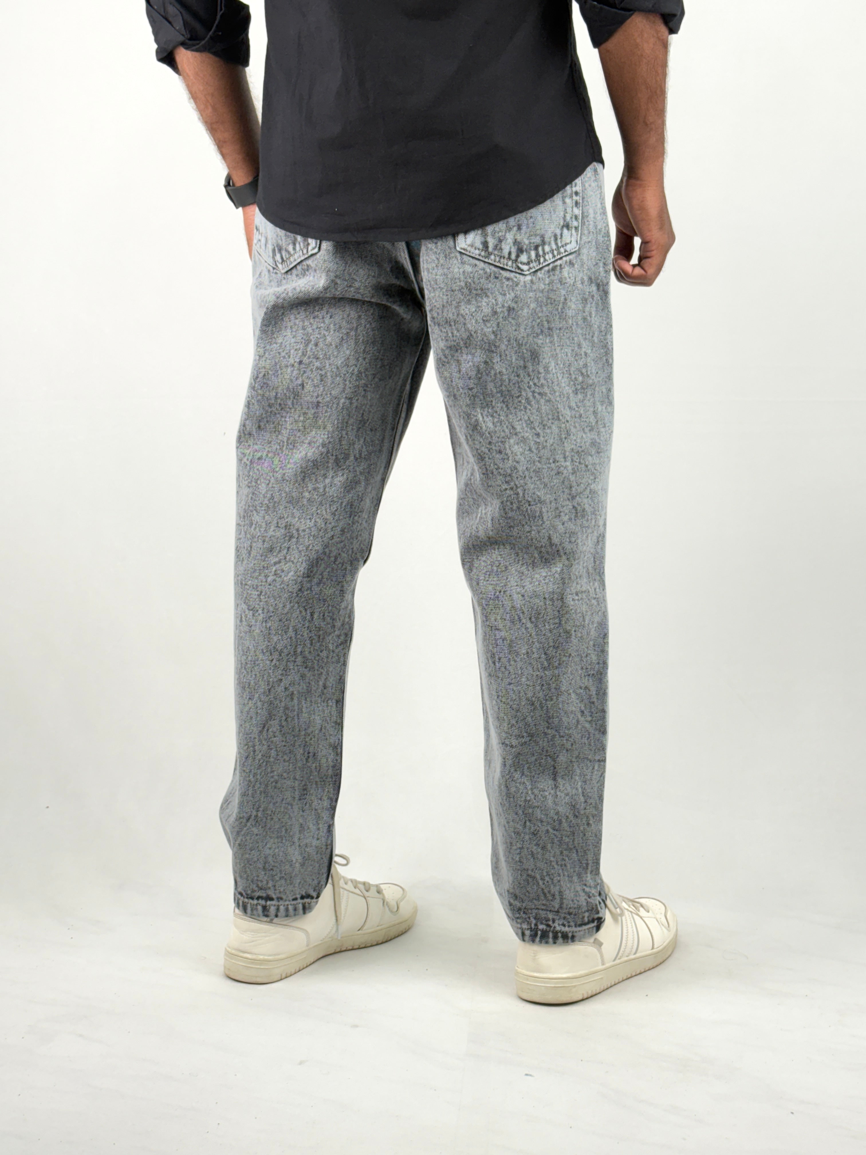 Grey Acidwash Semi Baggy Jeans