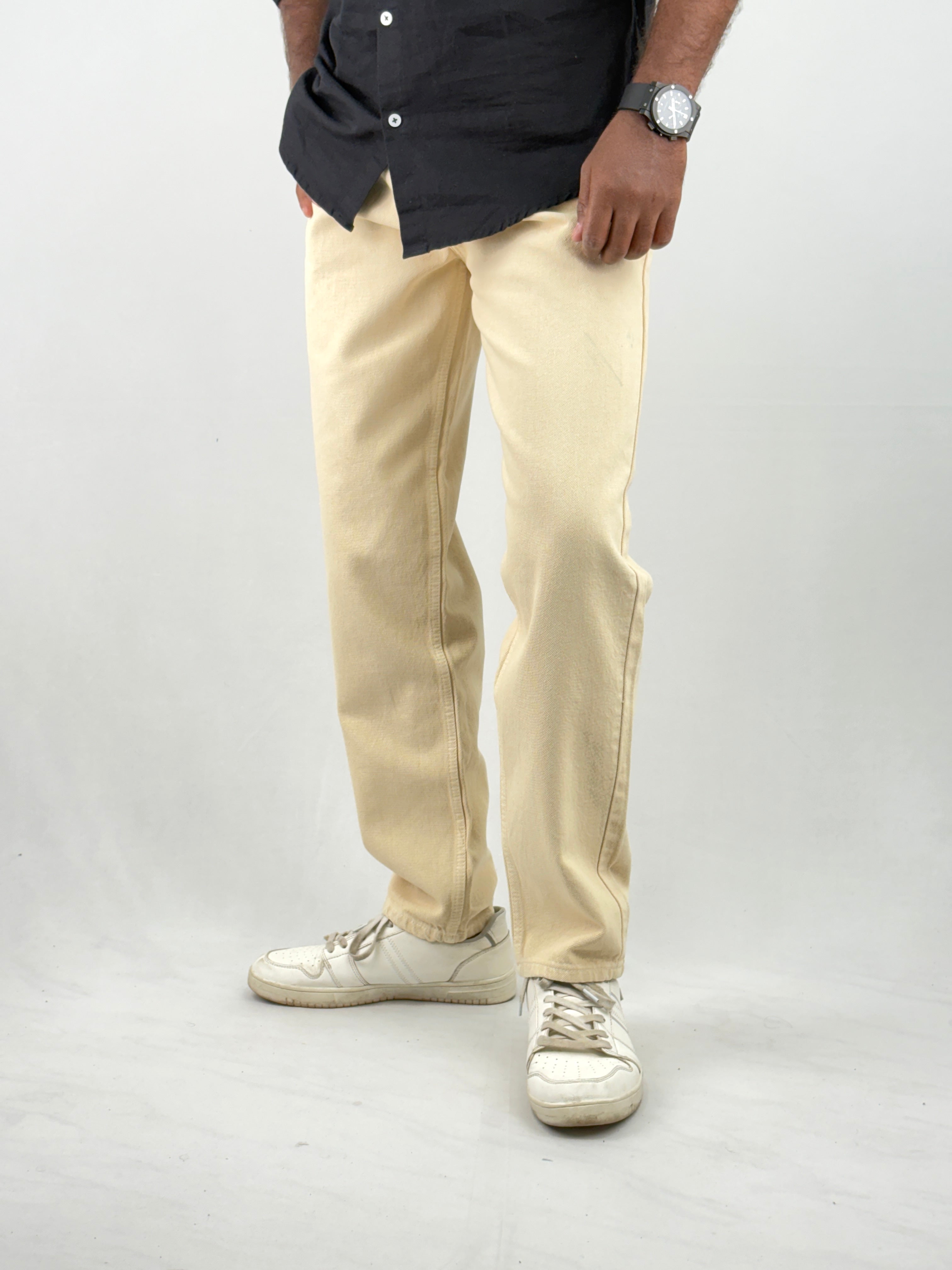 Beige Acidwash Semi Baggy Jeans