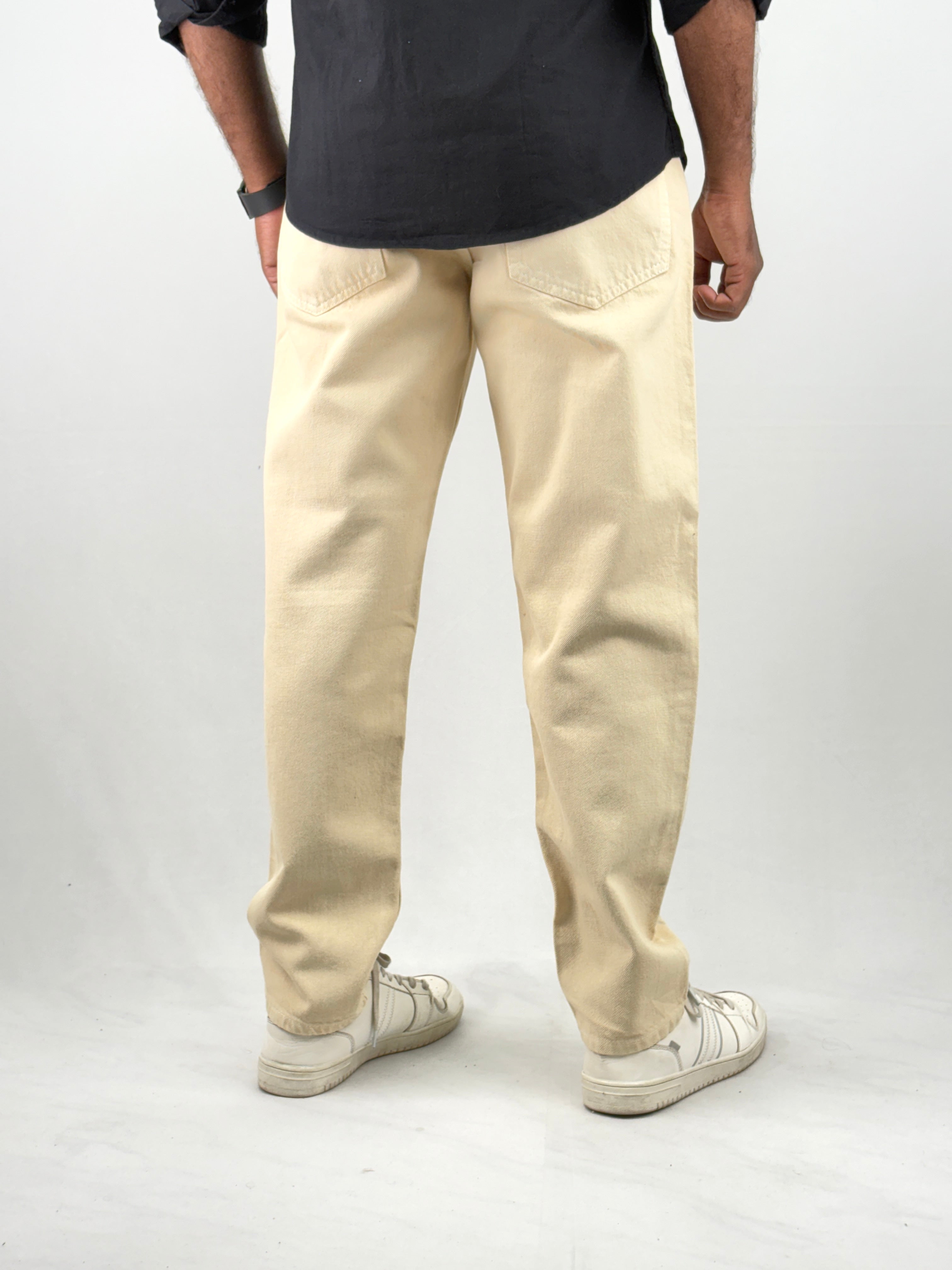 Beige Acidwash Semi Baggy Jeans
