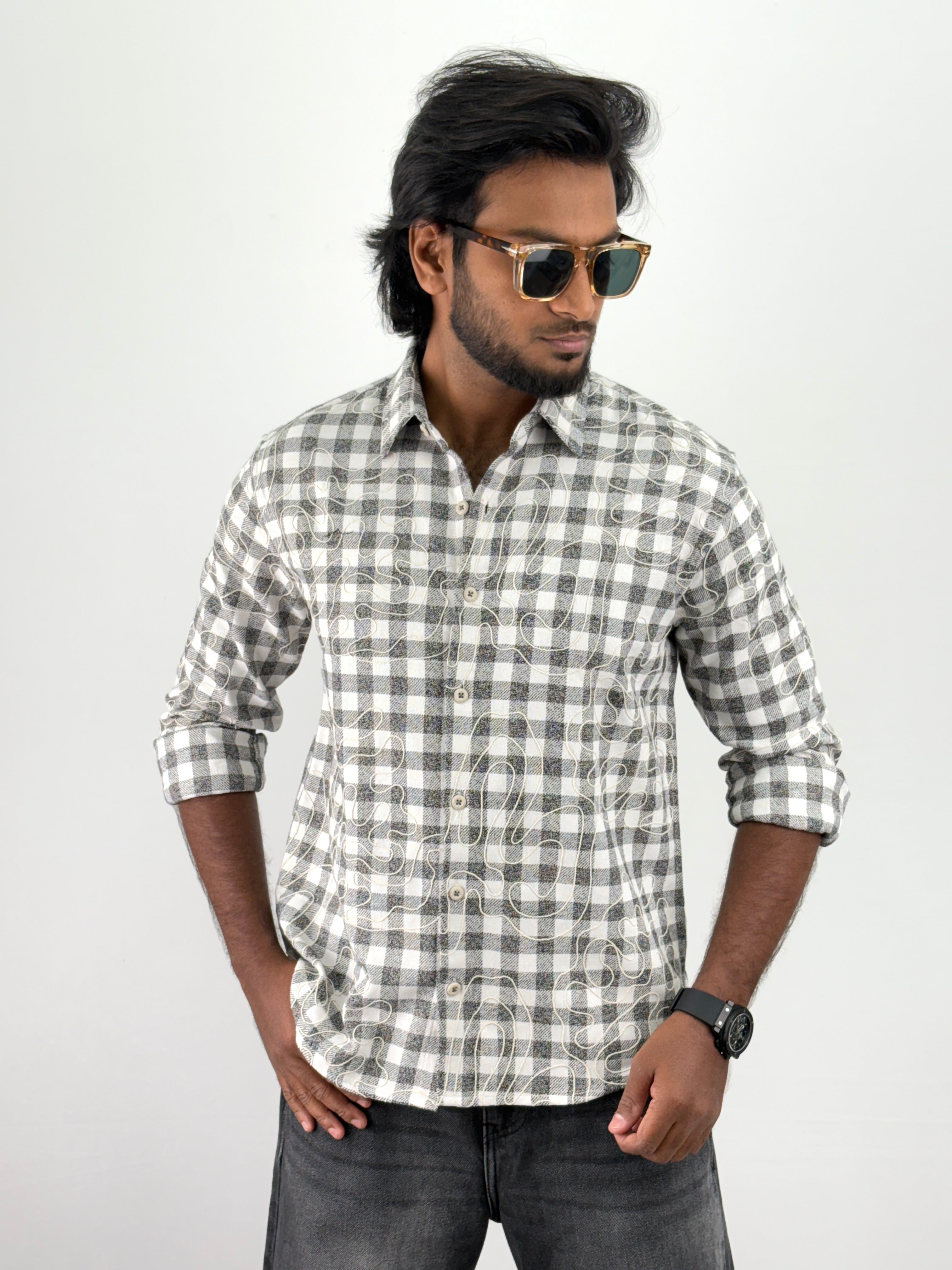 White Embroidery Flannel Shirt