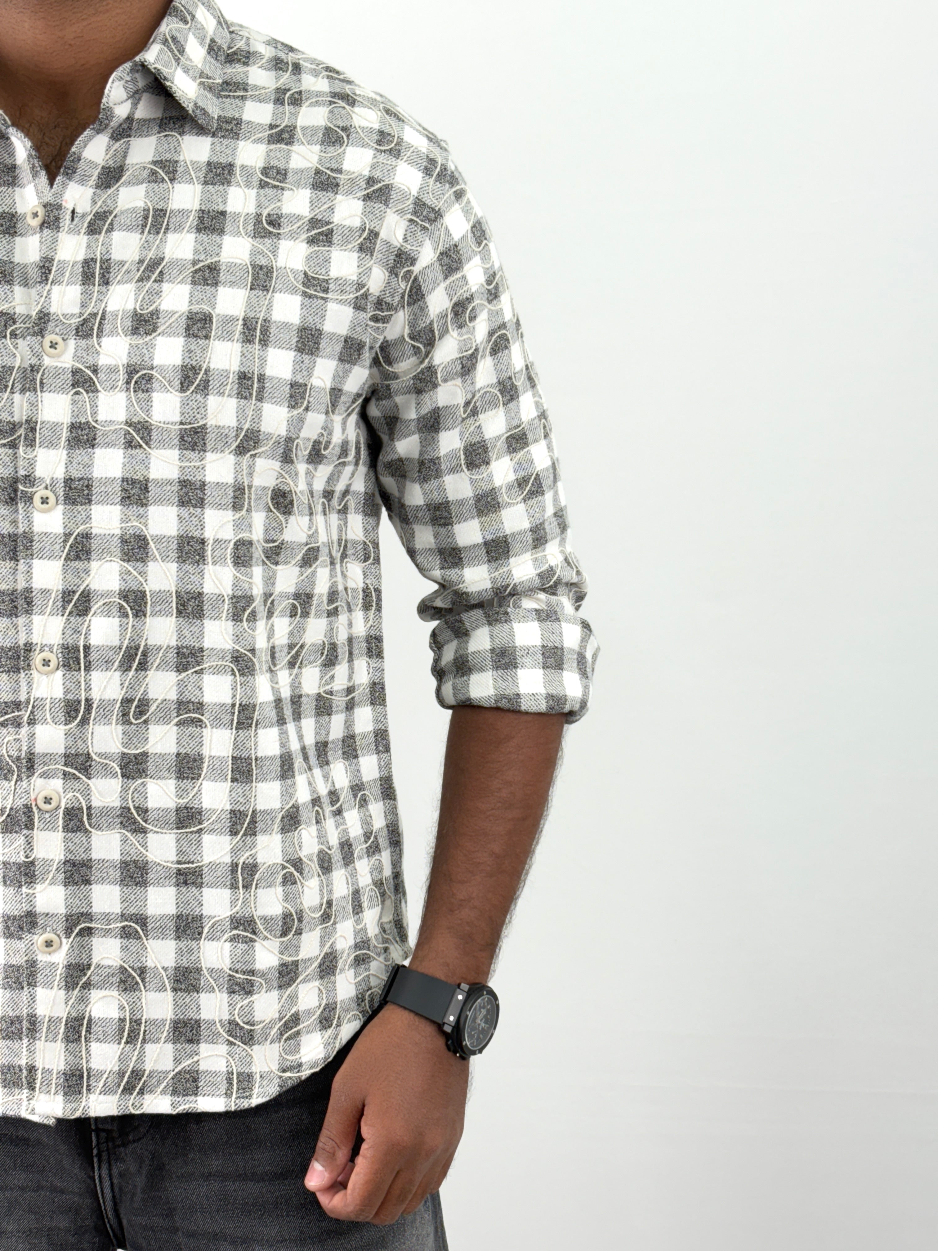 White Embroidery Flannel Shirt