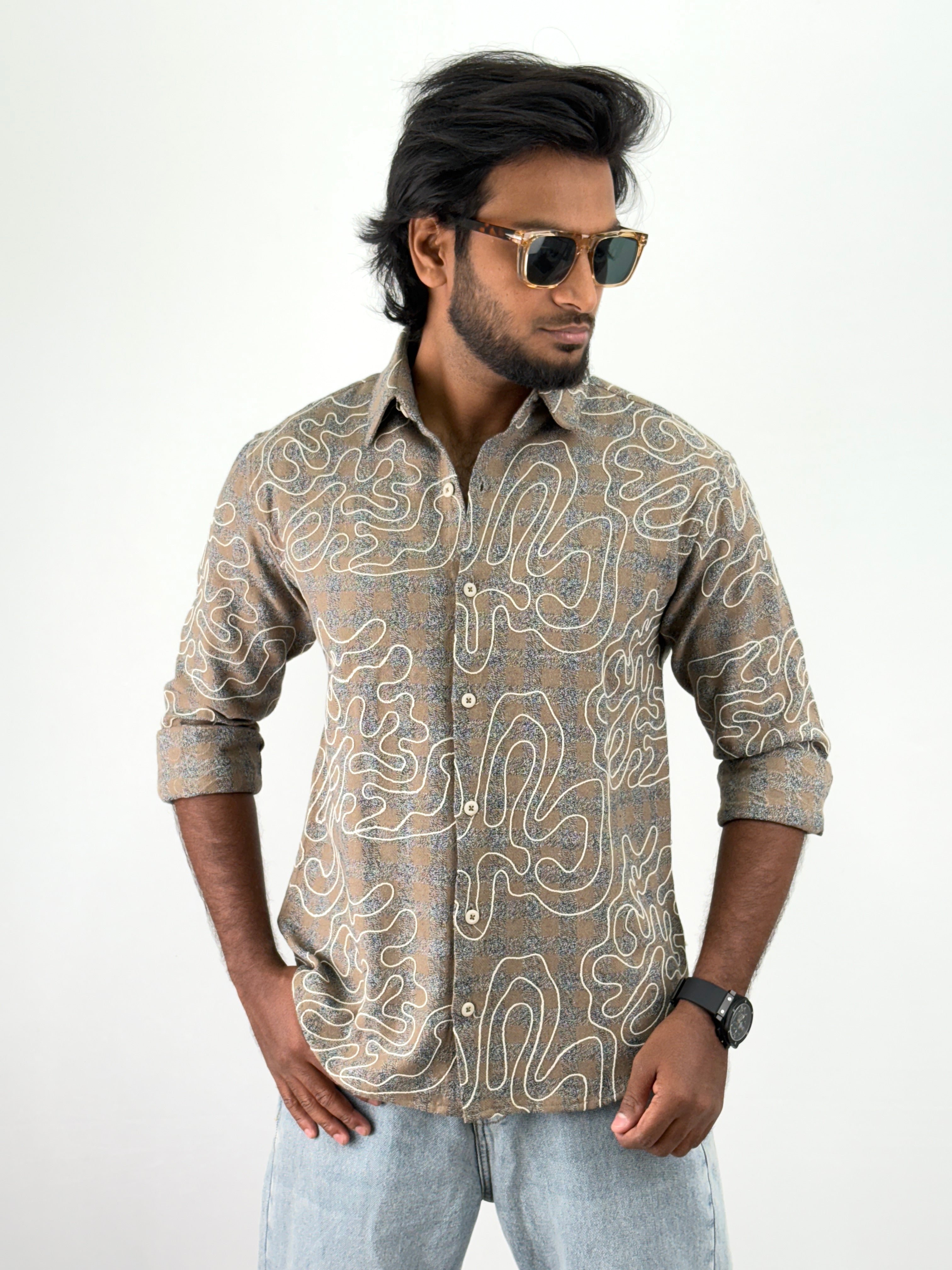 Brown Embroidery Flannel Shirt