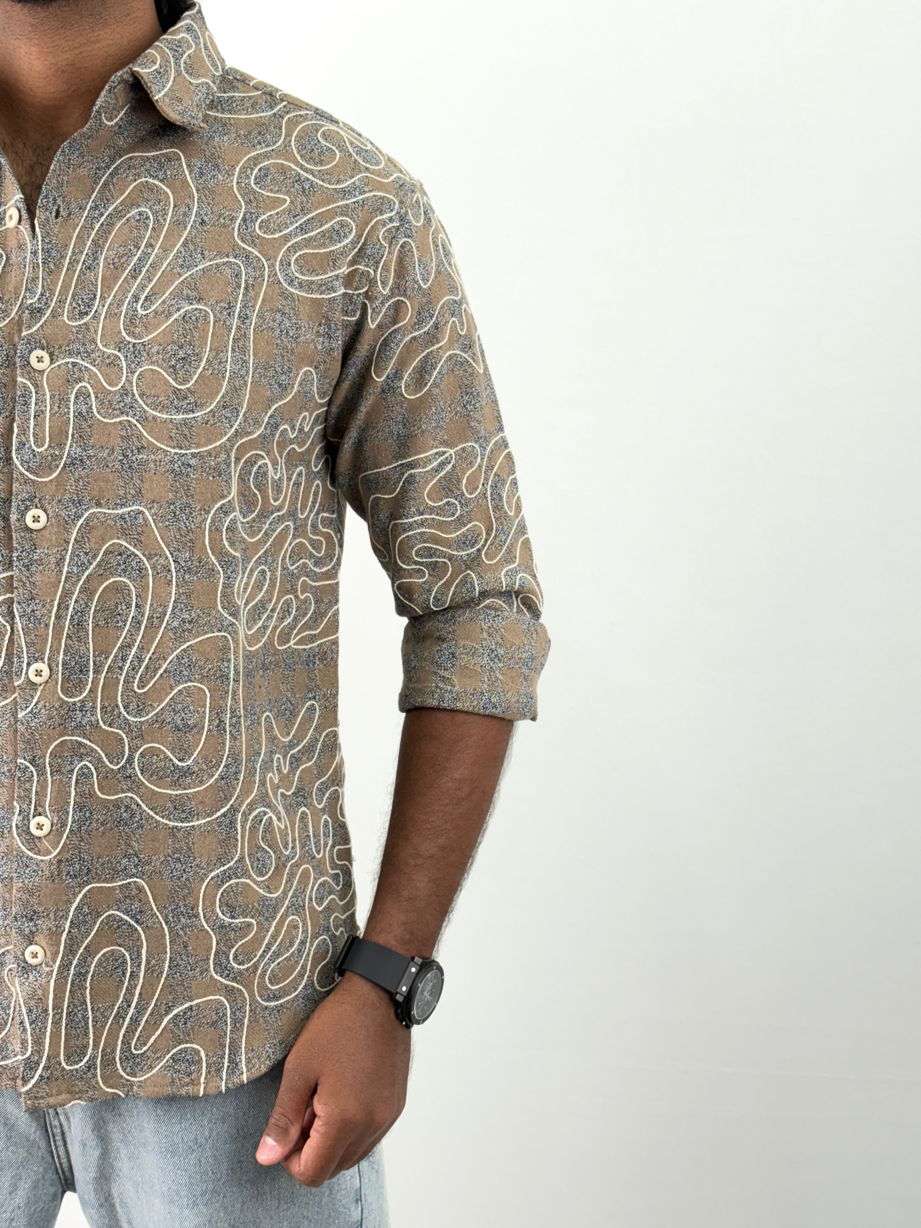 Brown Embroidery Flannel Shirt