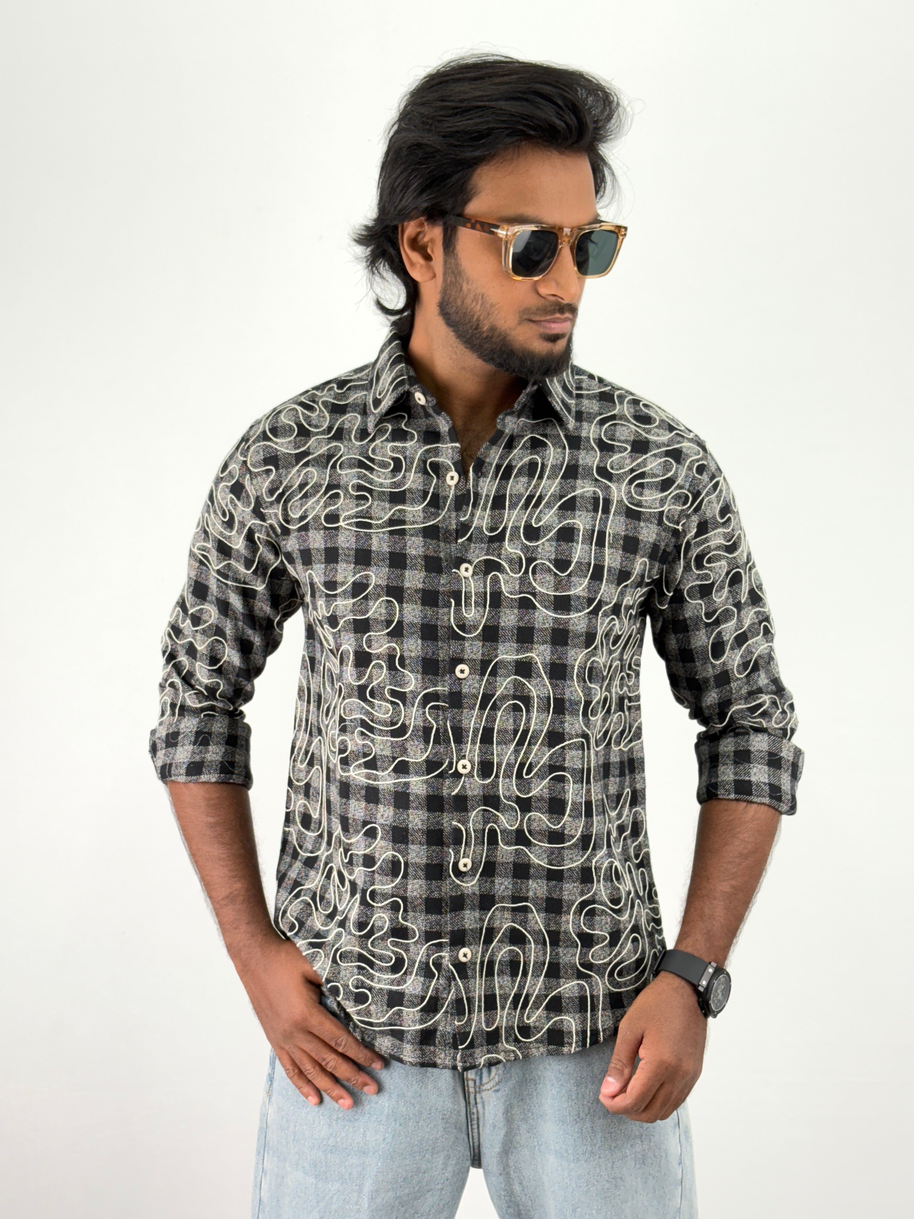 Black Embroidery Flannel Shirt