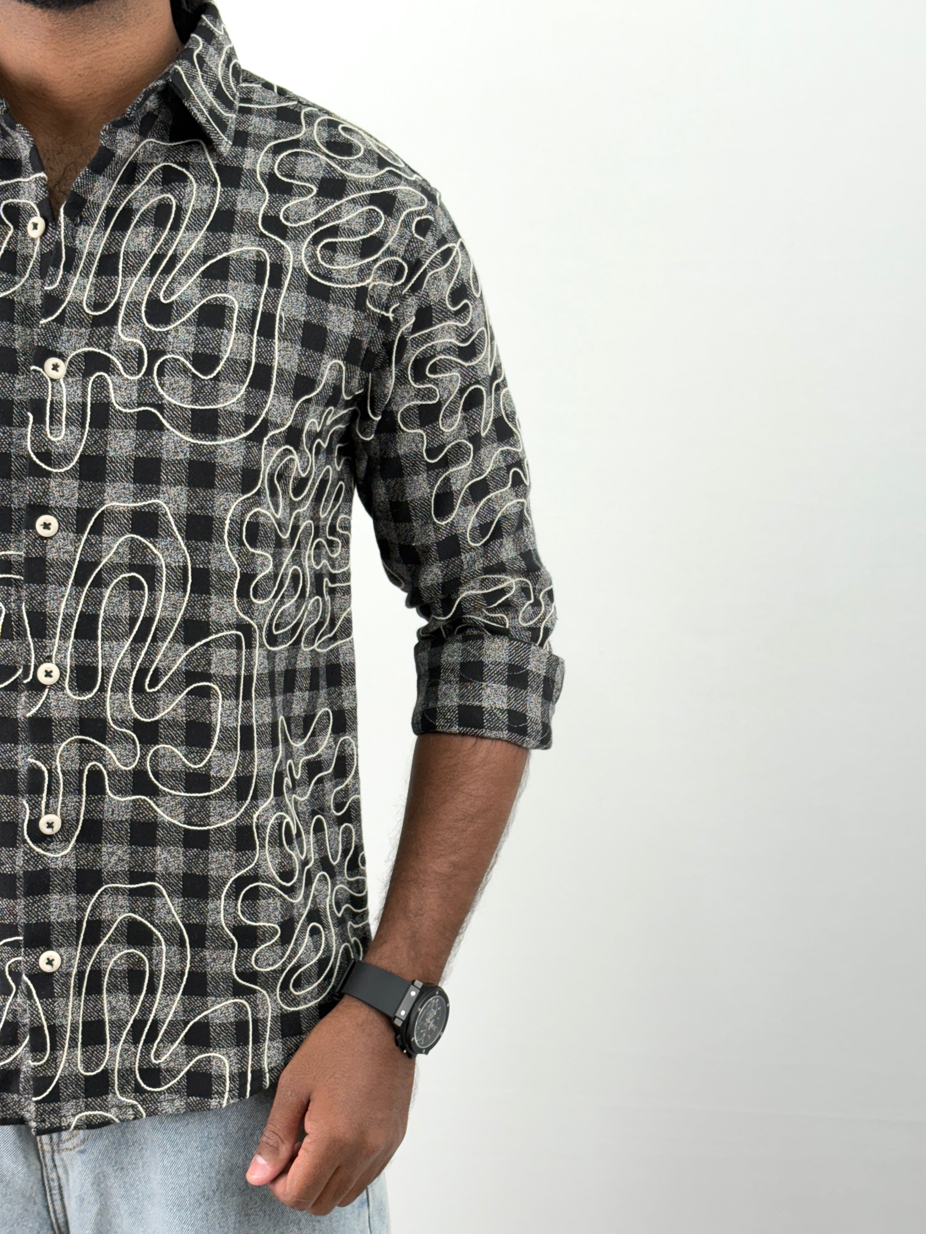 Black Embroidery Flannel Shirt