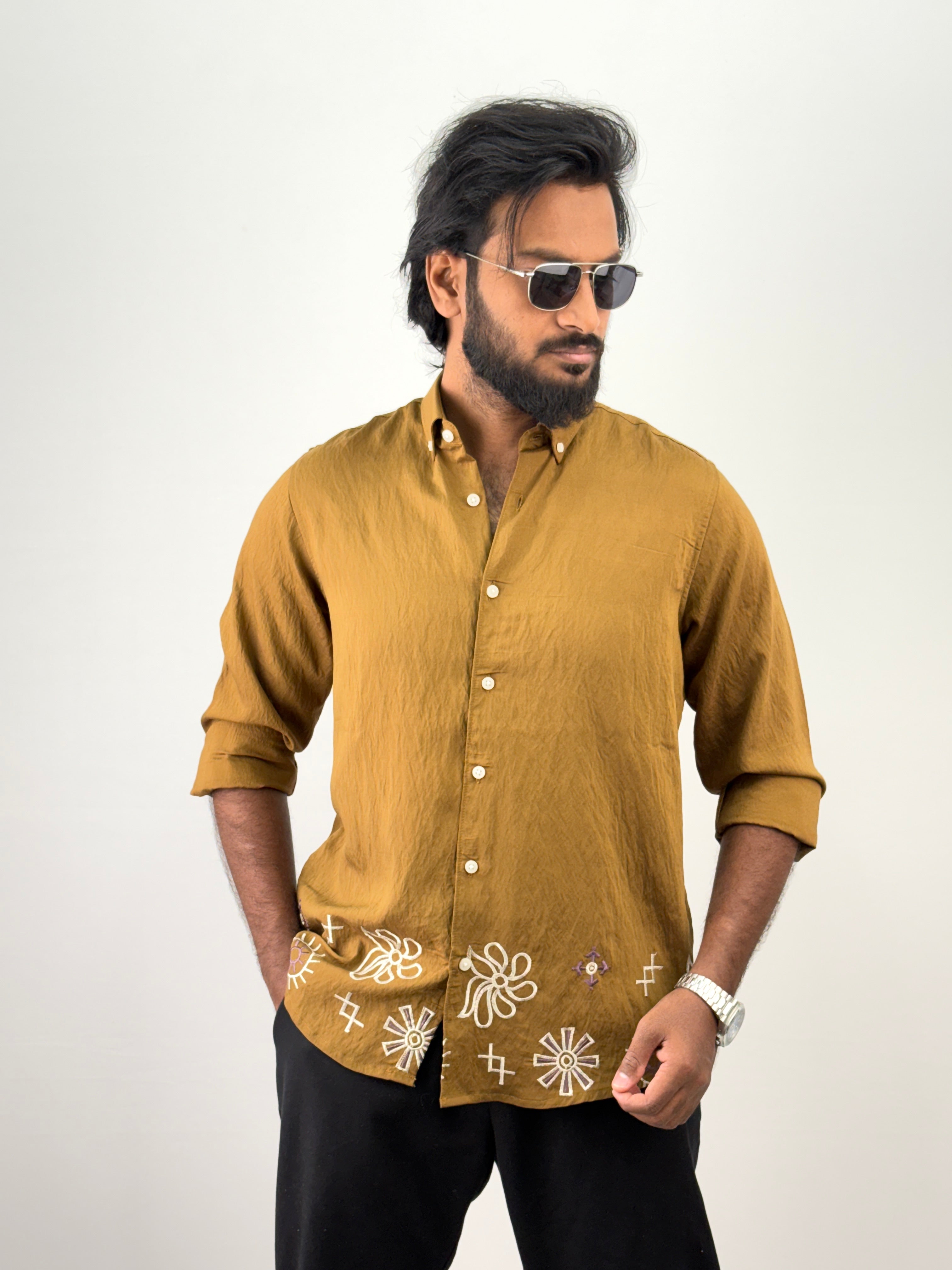 Brown Bottom Embroidery Shirt