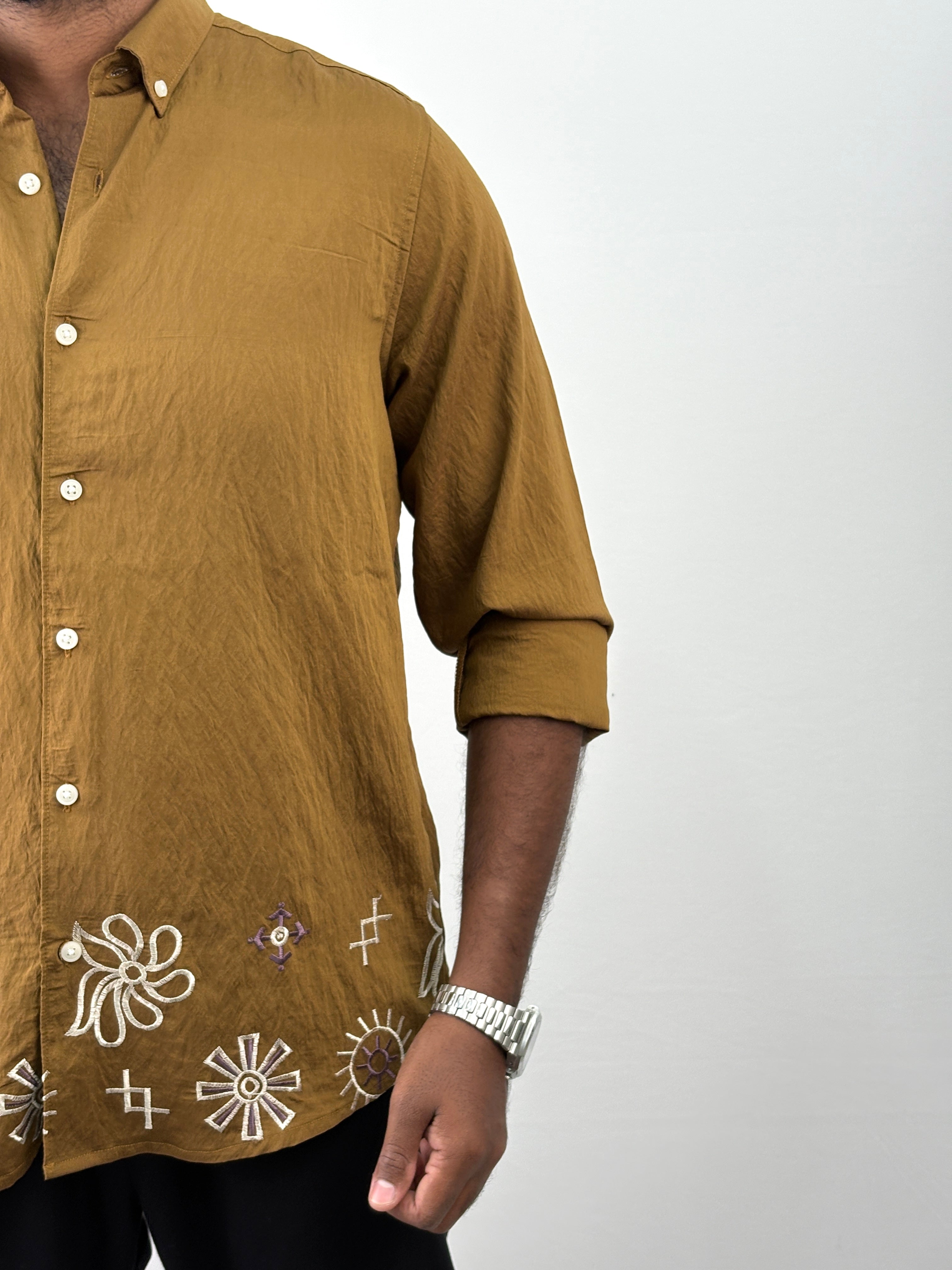 Brown Bottom Embroidery Shirt