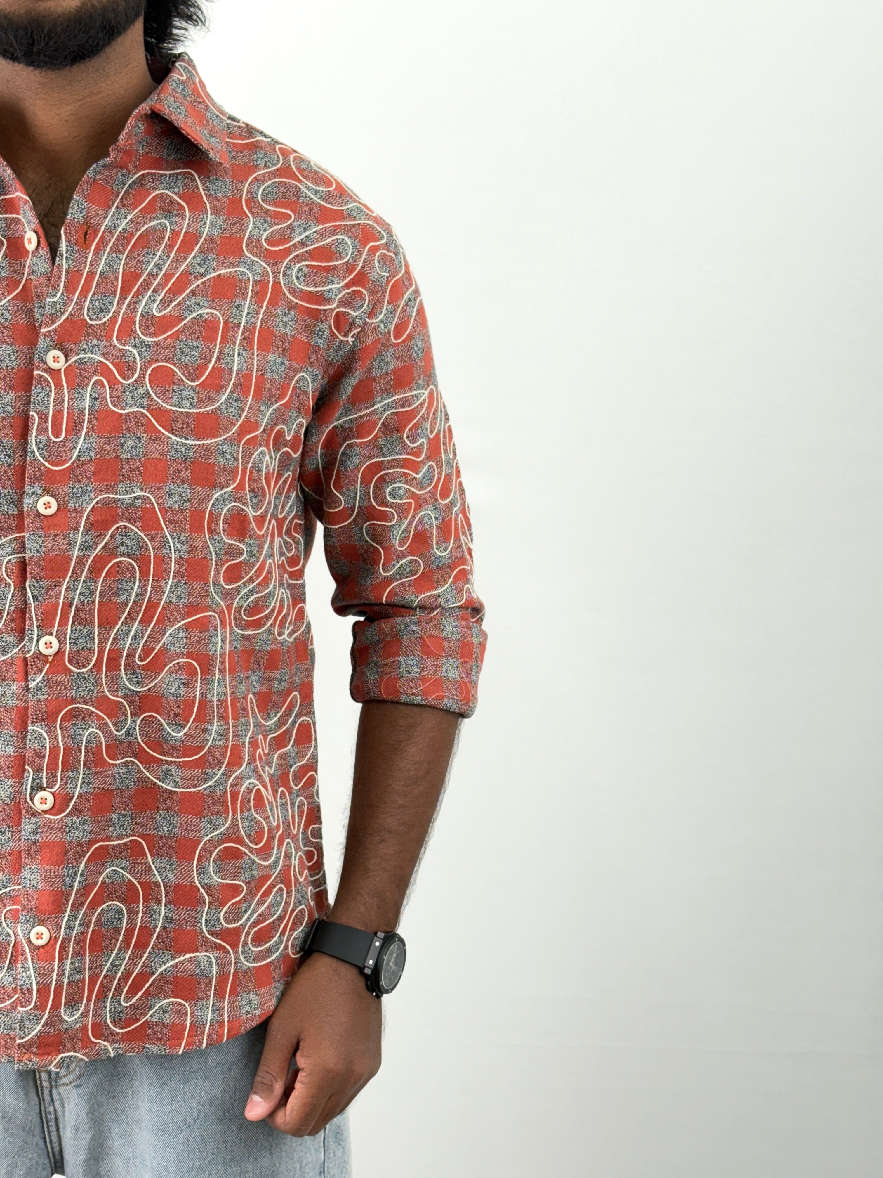 Red Embroidery Flannel Shirt