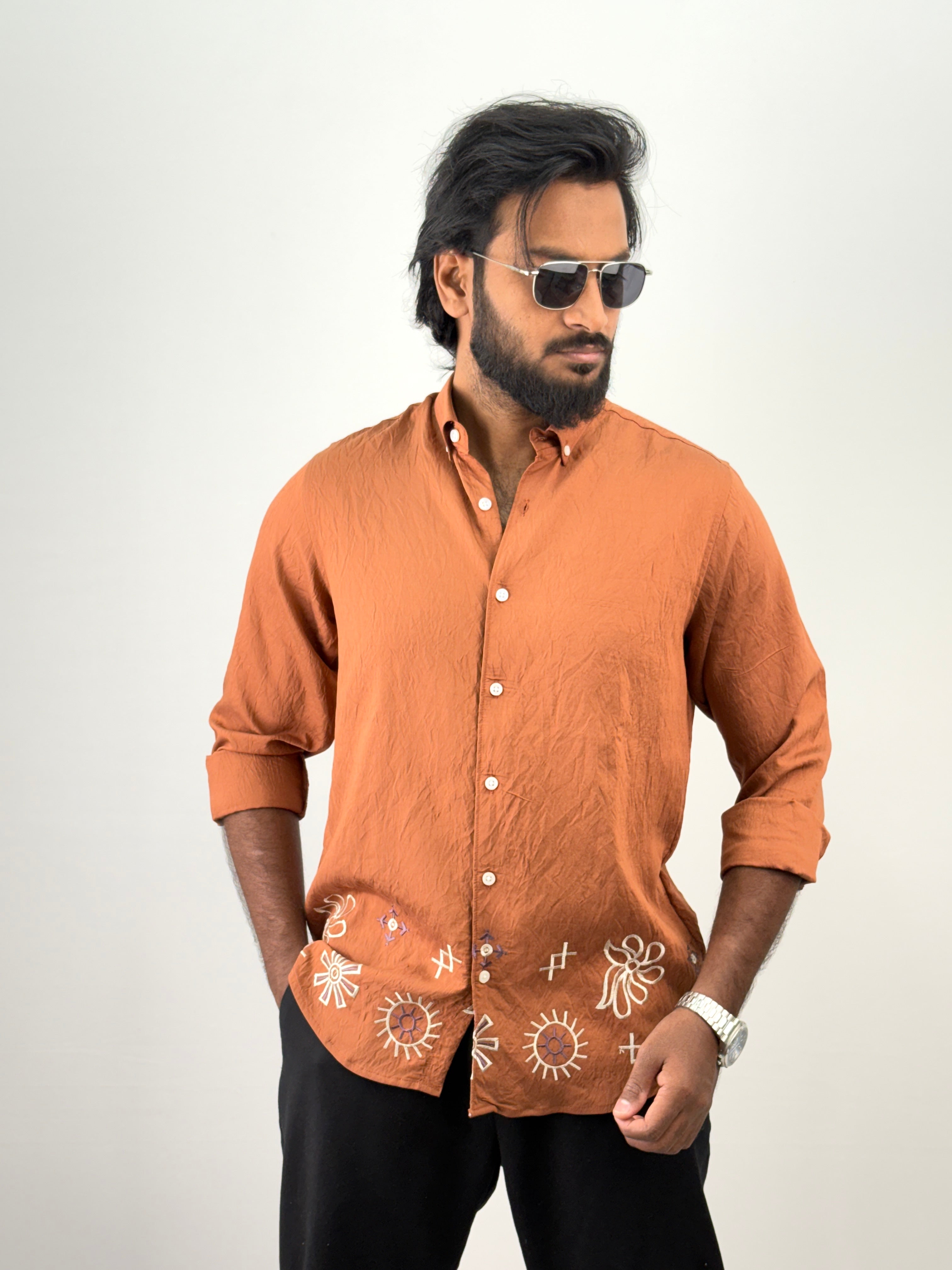 Rust Bottom Embroidery Shirt