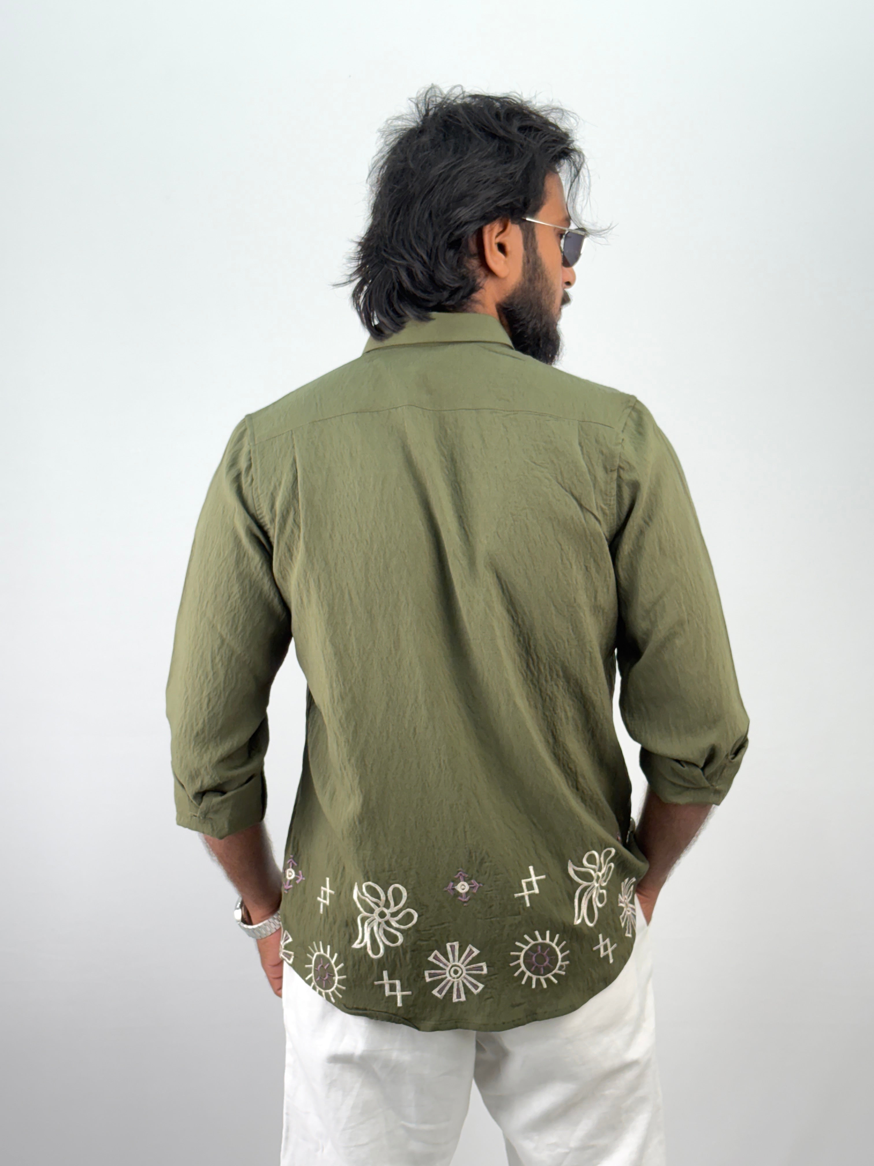 Dark Green Bottom Embroidery Shirt