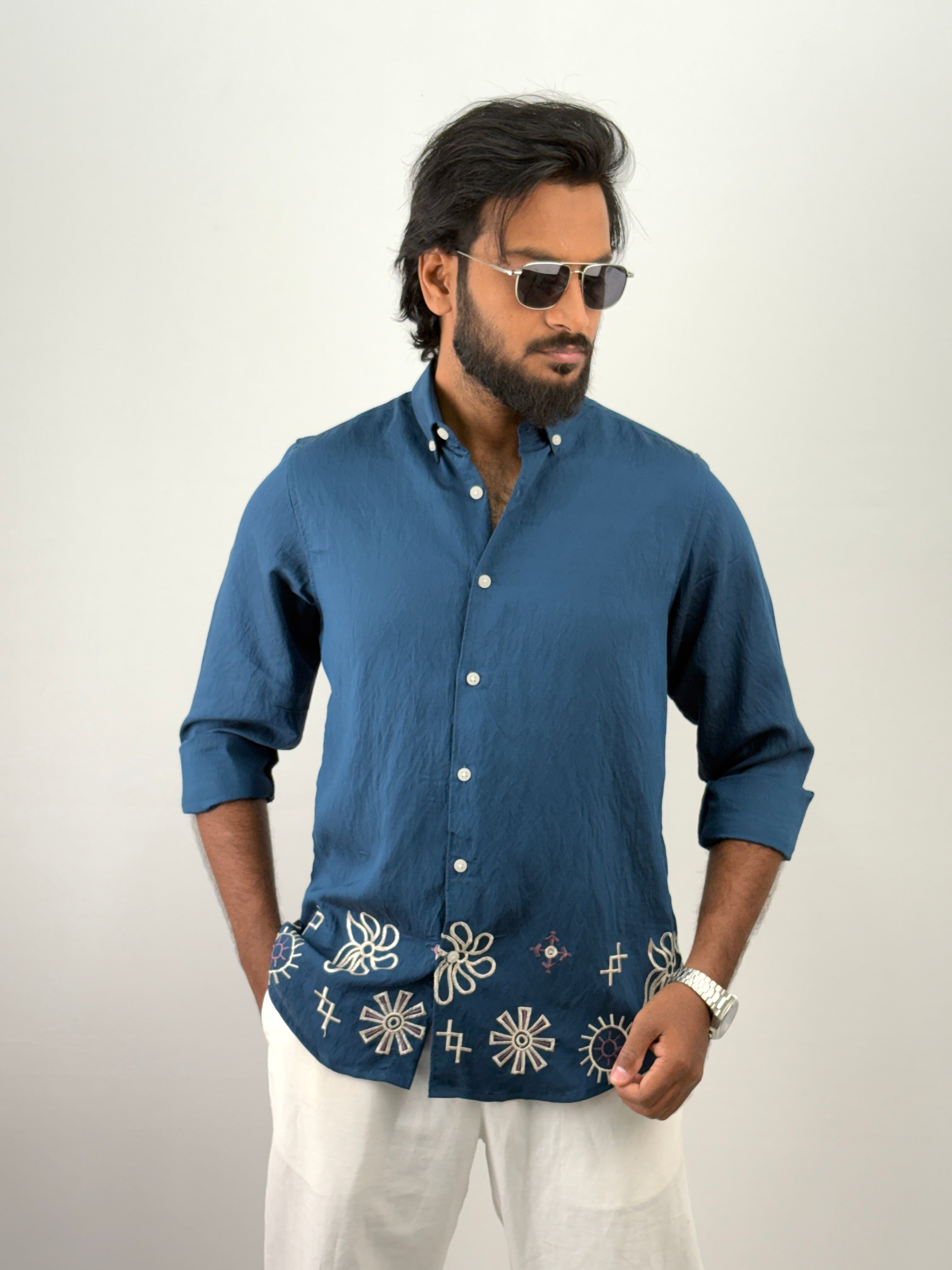 Peacock Bottom Embroidery Shirt