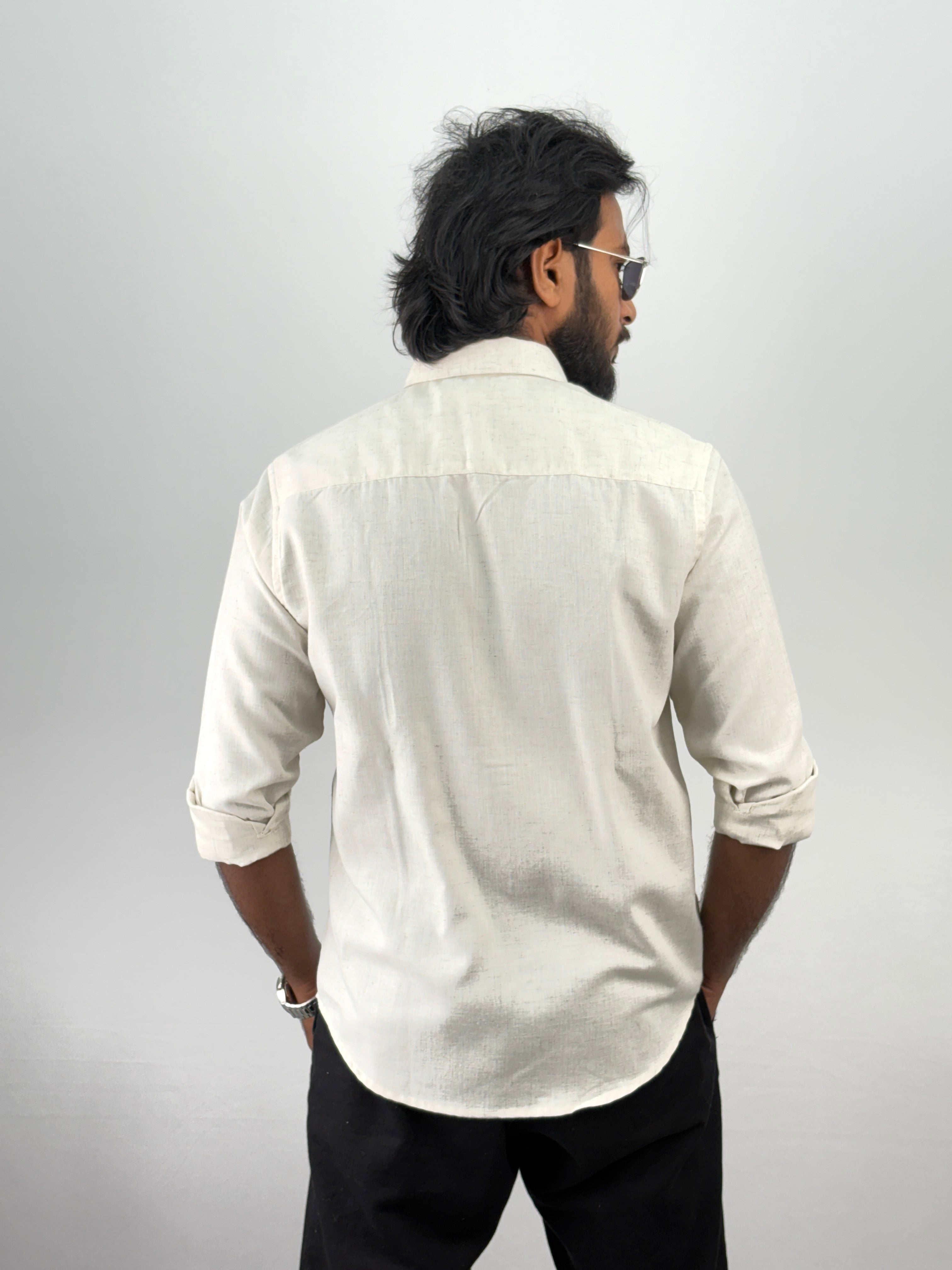 Beige Green Linen Embroidery Shirt 1