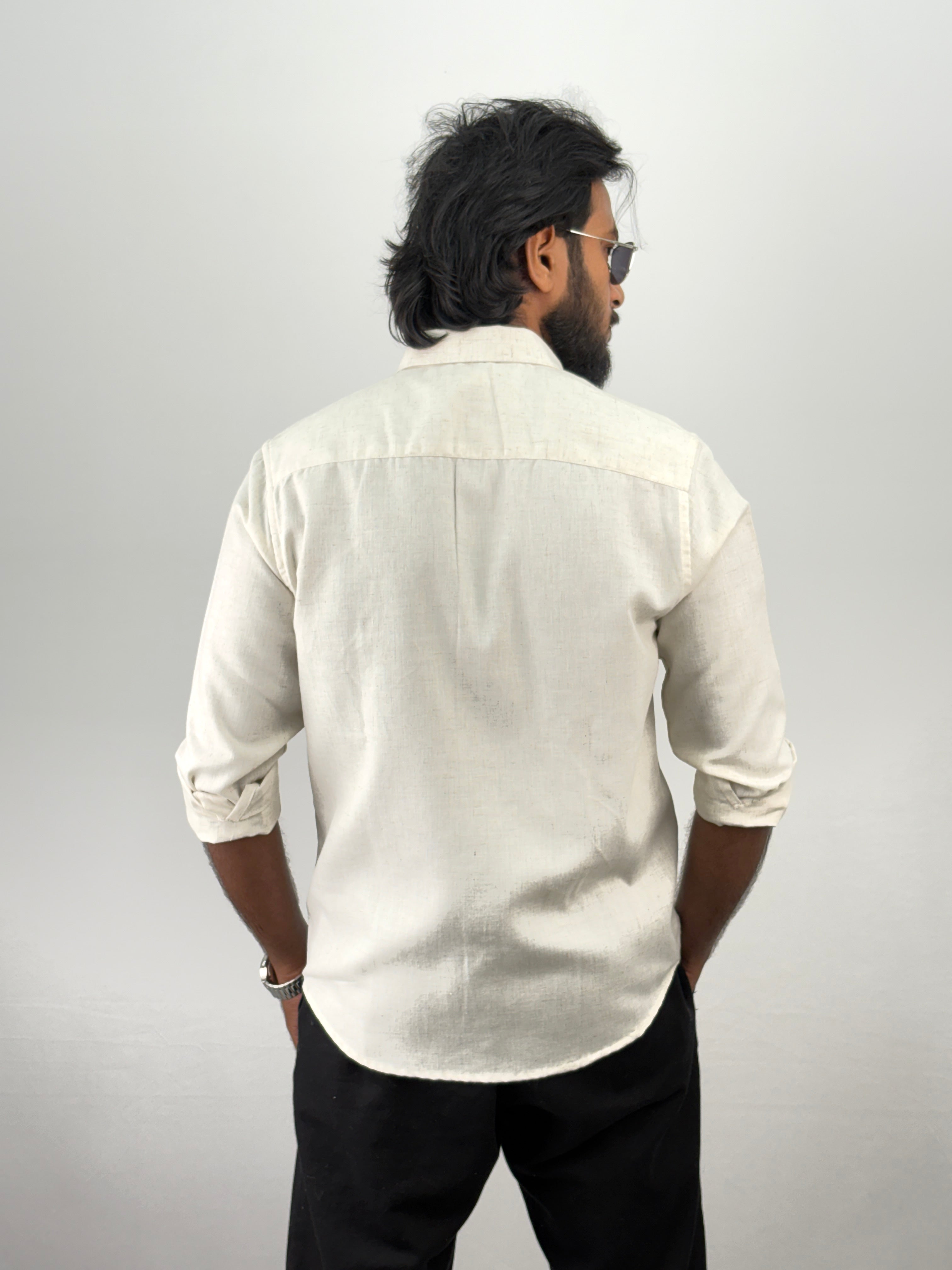 Beige Green Linen Embroidery Shirt 2
