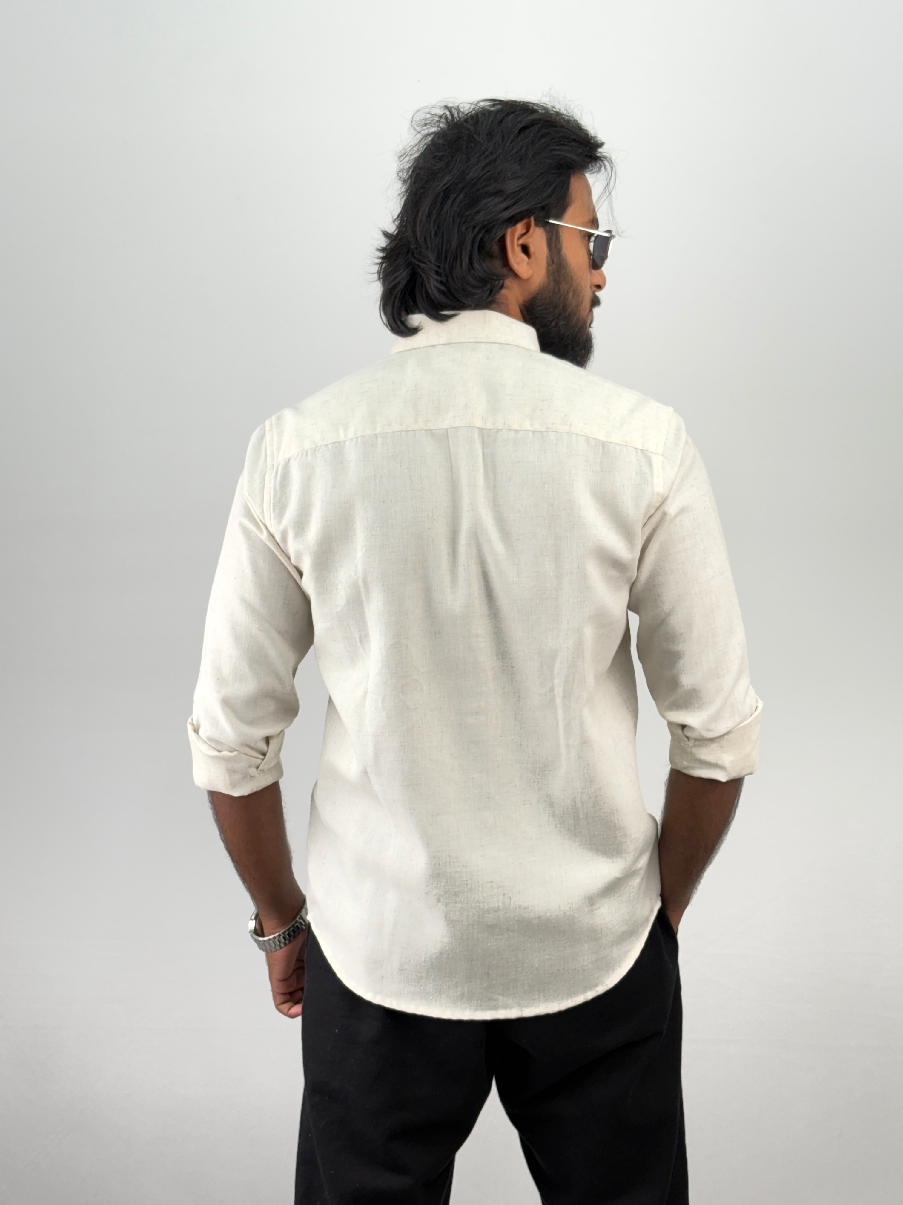 Beige Green Linen Embroidery Shirt 6
