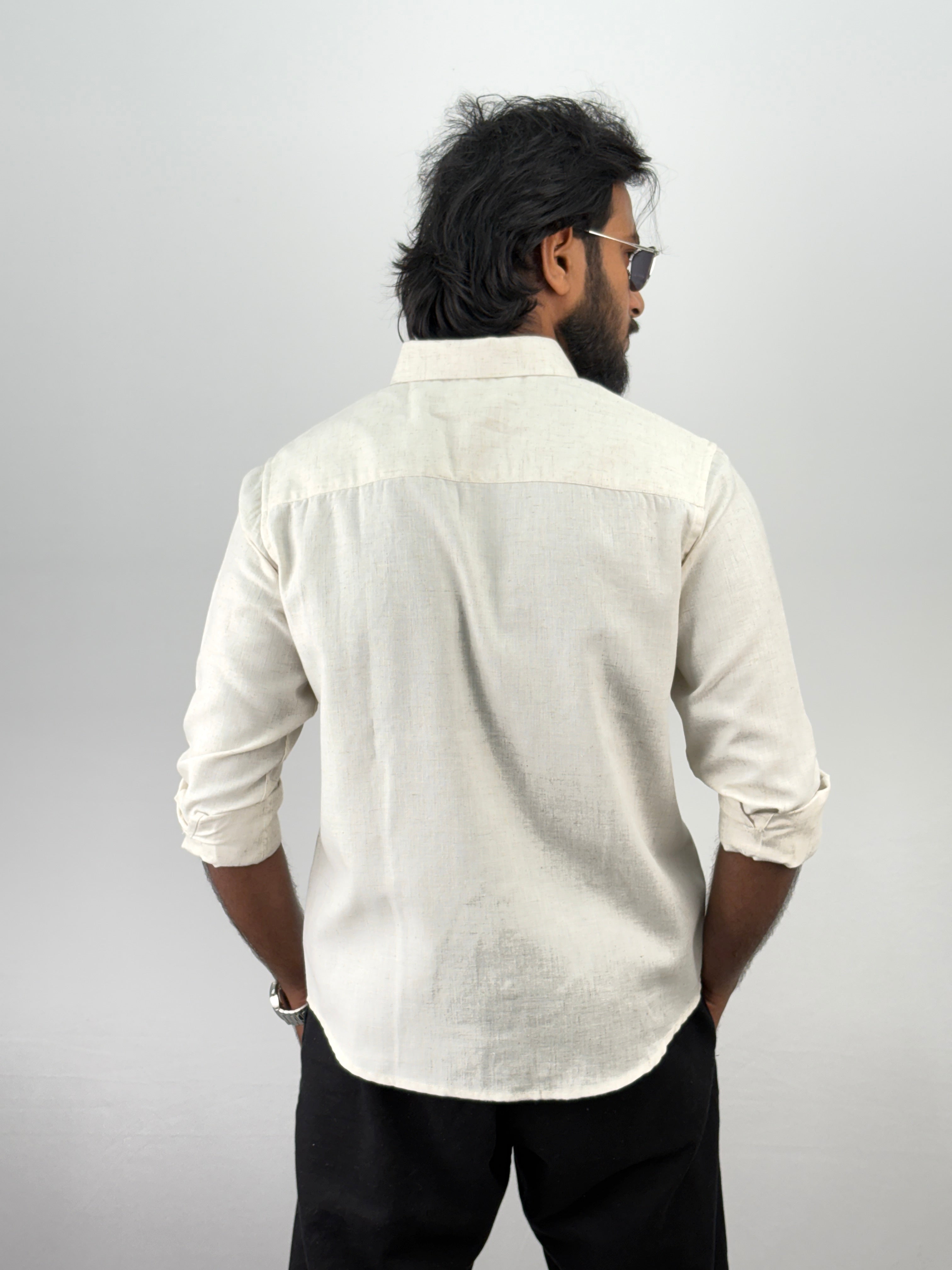 Beige Olive Linen Embroidery Shirt 7
