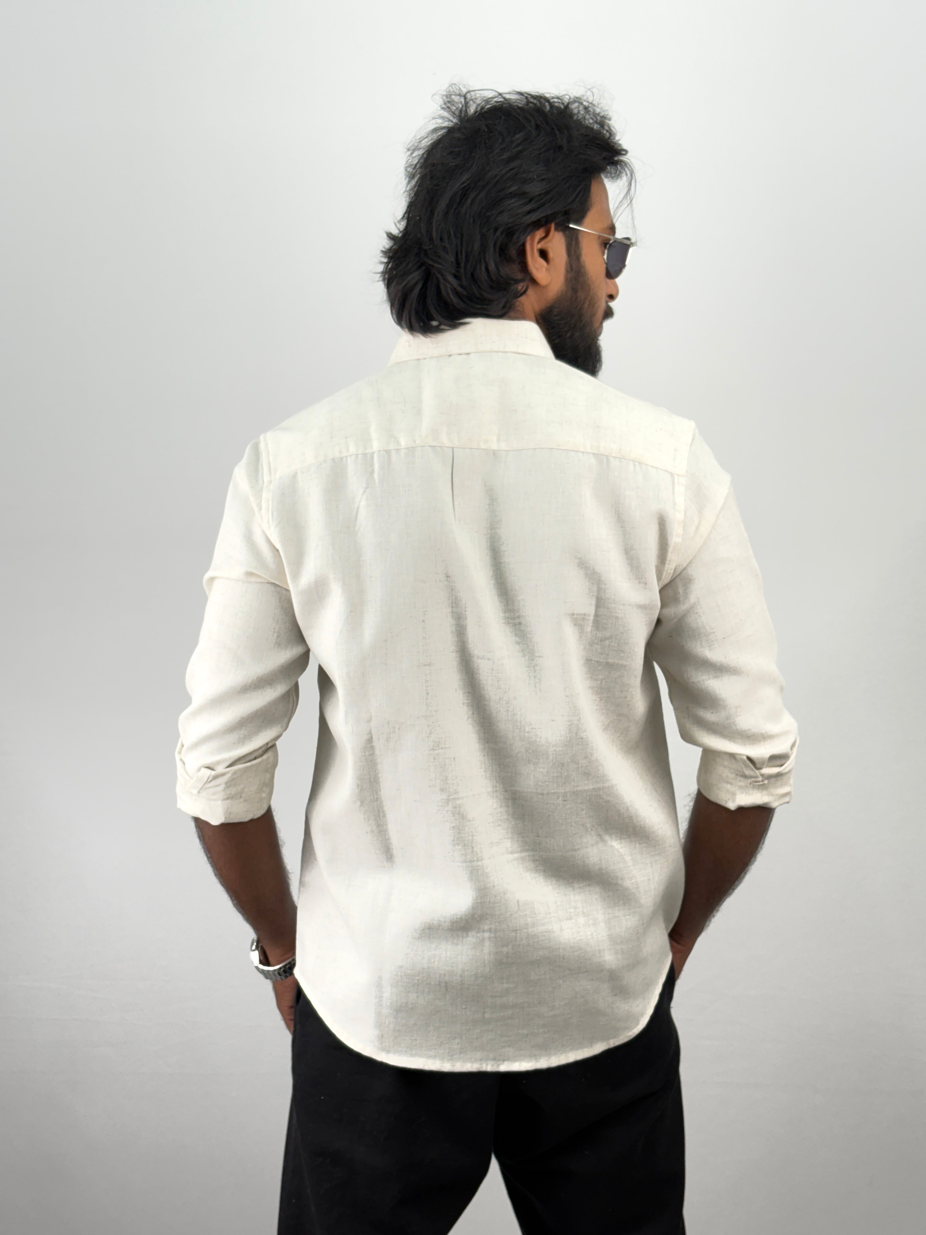 Beige Olive Linen Embroidery Shirt 2