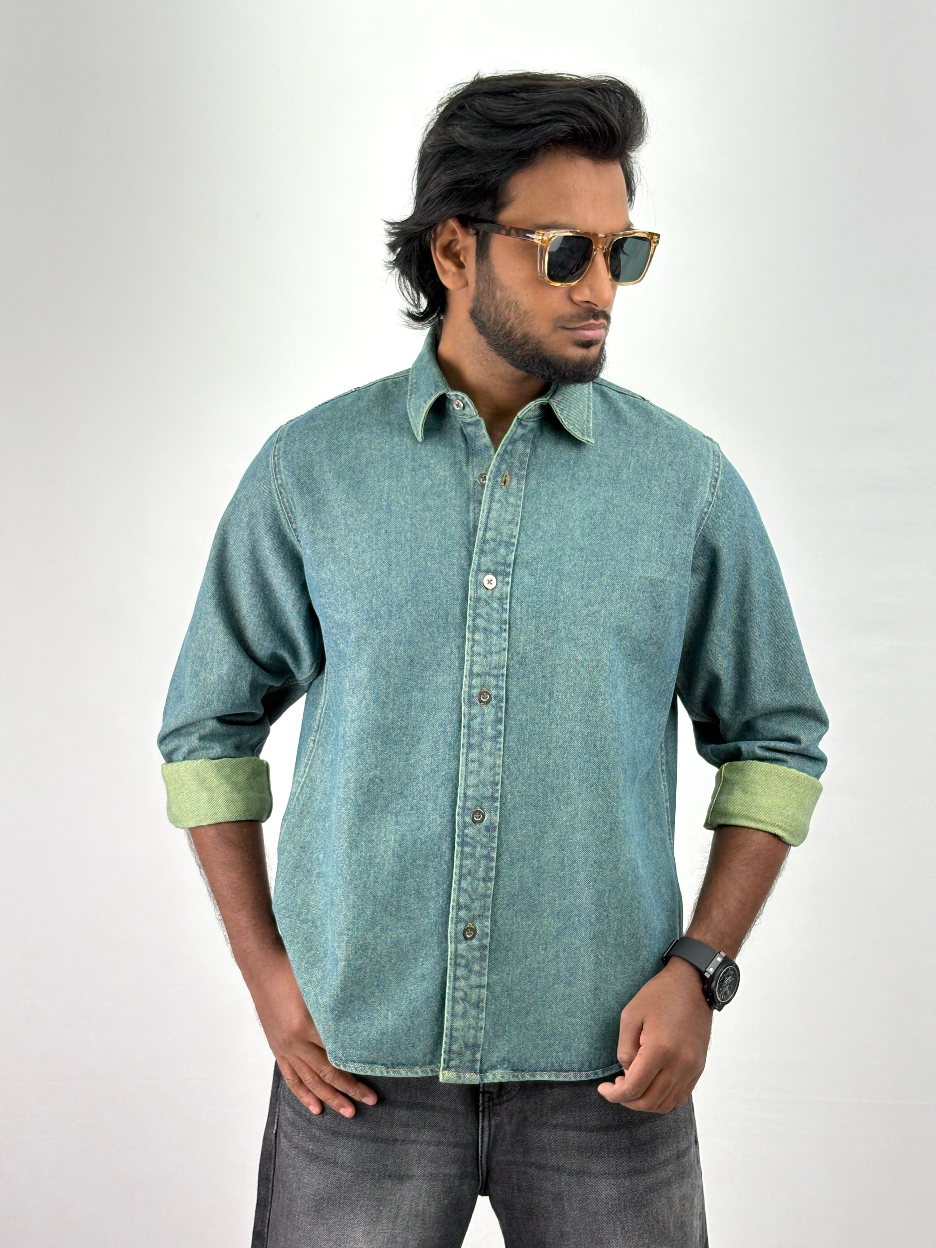 Green Tinted Denim Shirts