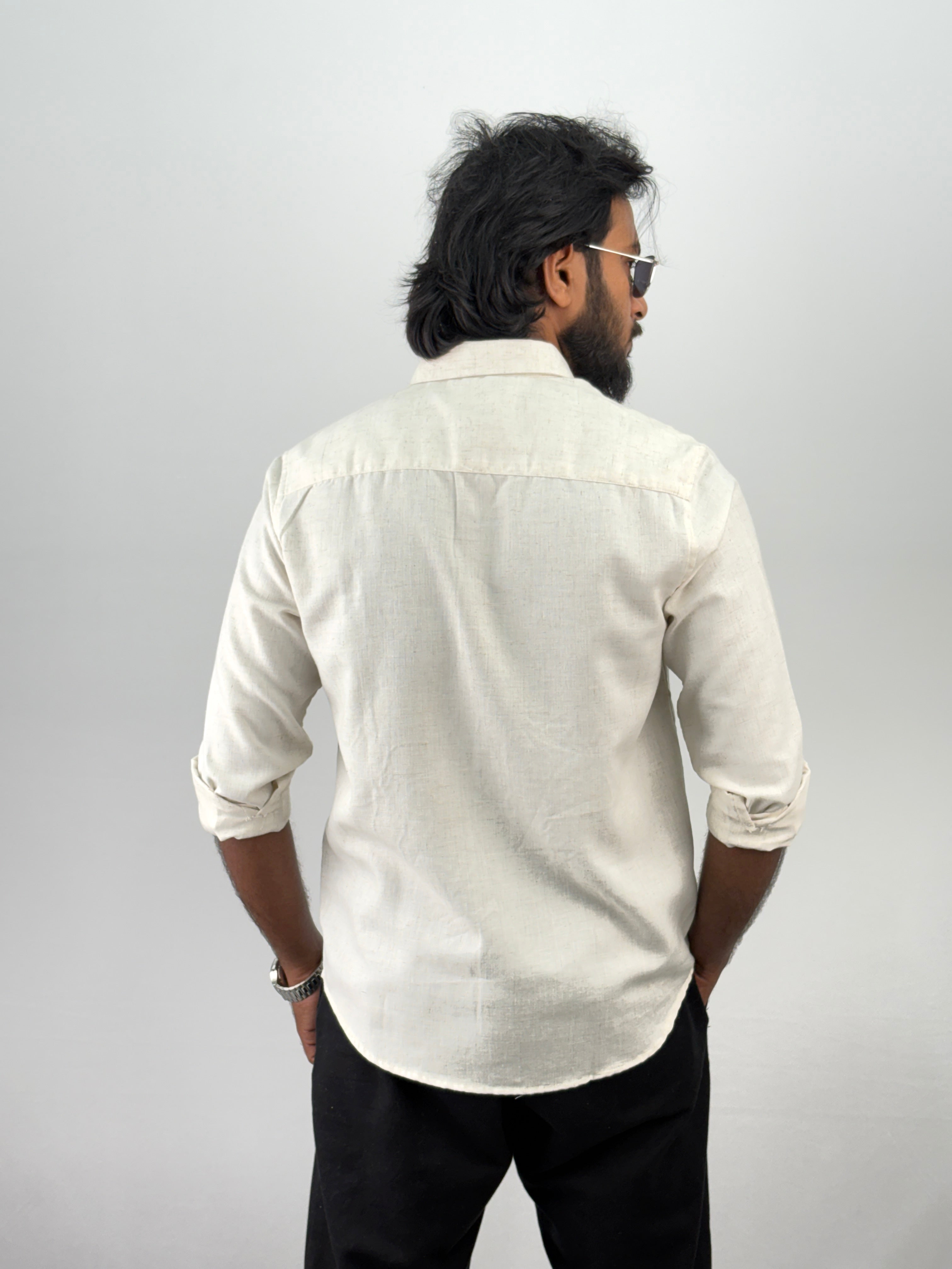 Beige Olive Linen Embroidery Shirt 5