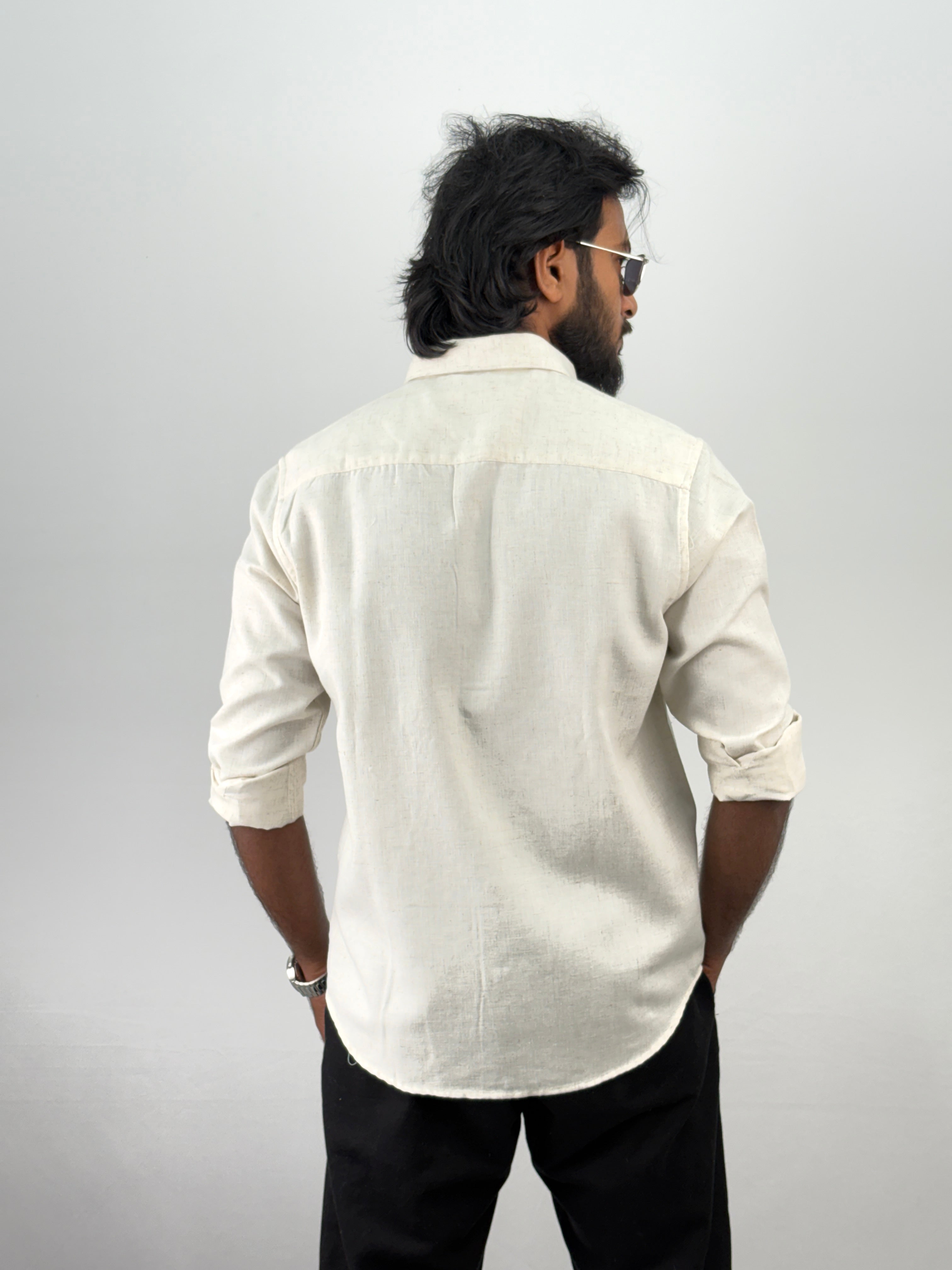 Beige Green Linen Embroidery Shirt 8